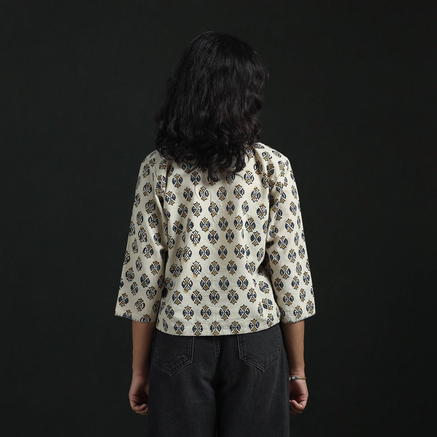 Hand embroidery block print cotton natural dyed ajrakh crop
