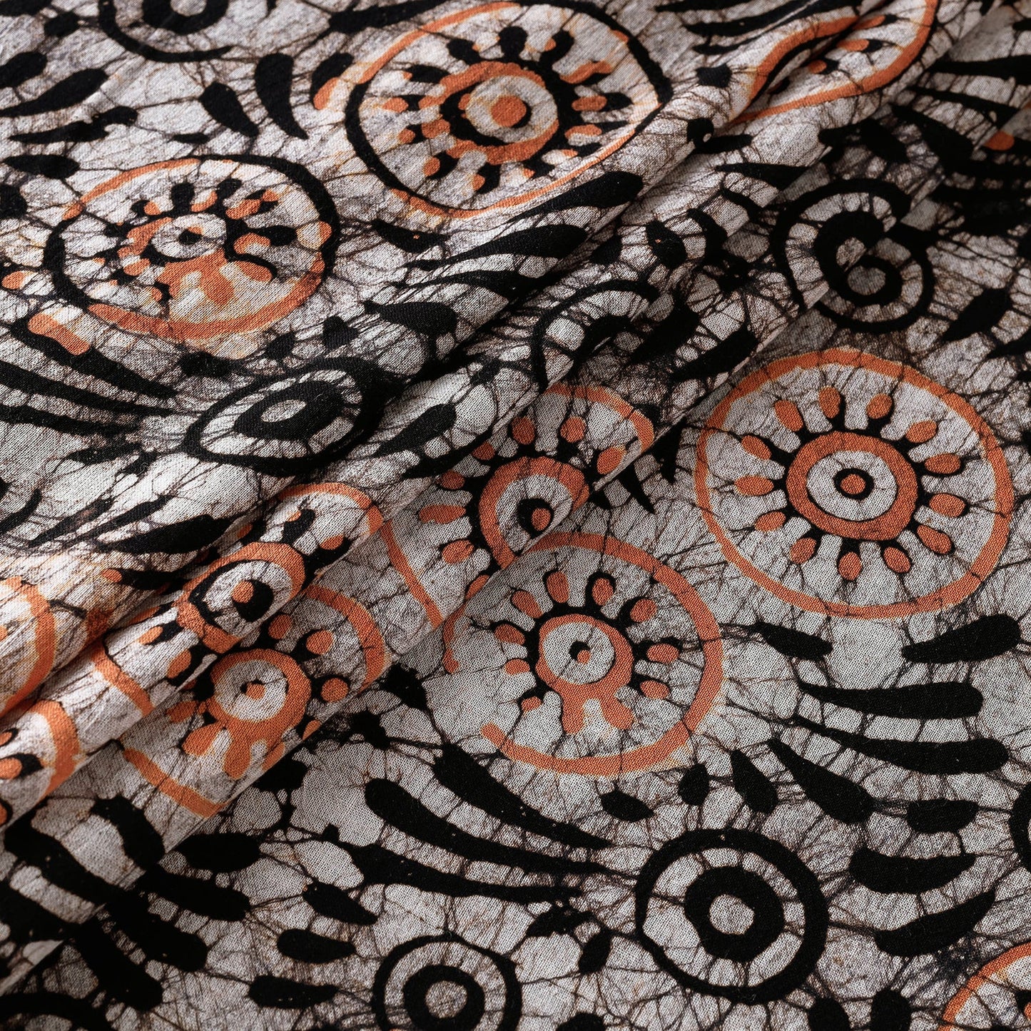 Beige Hand Printed Cotton Batik Fabric