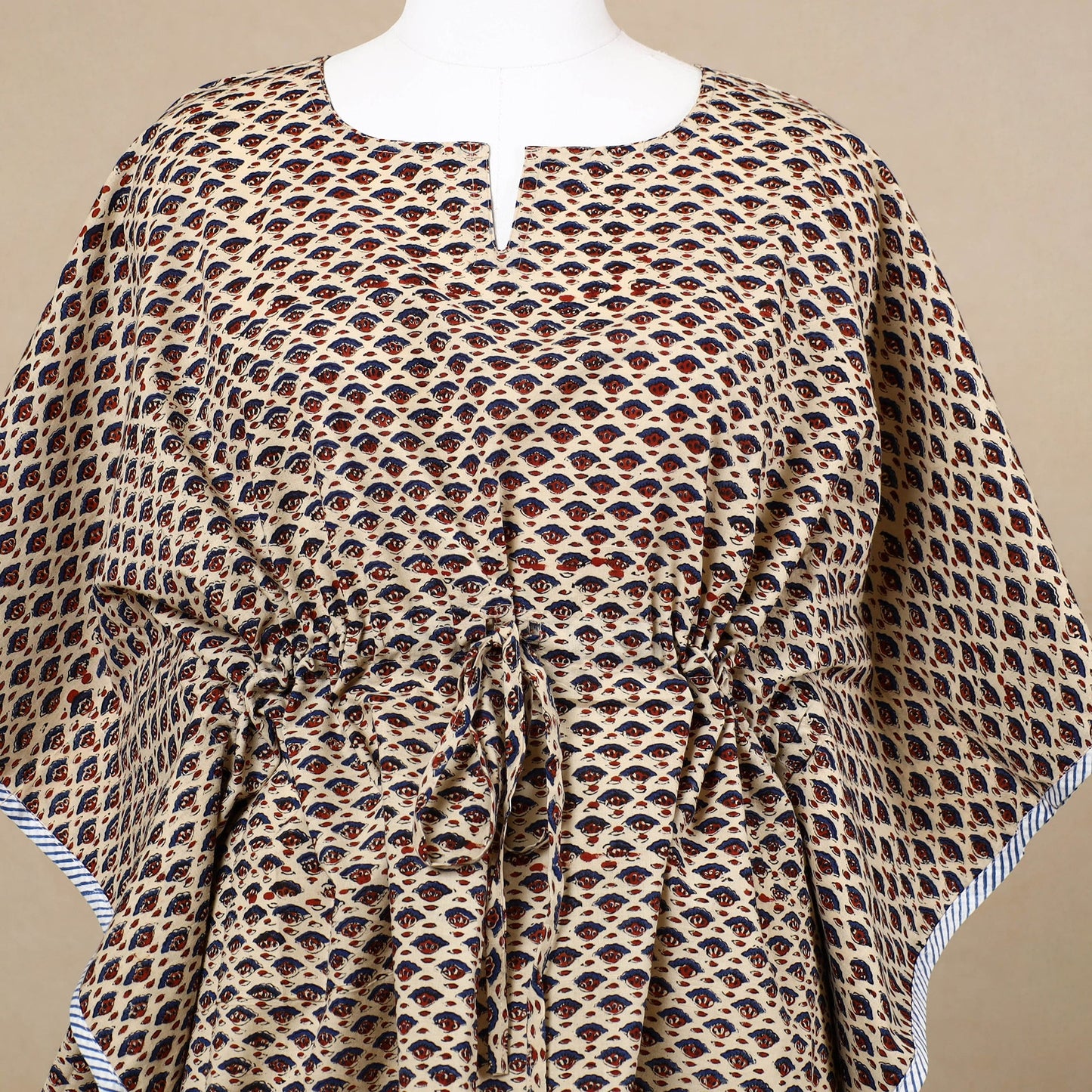 Hand Block Printed Cotton Kaftan with Tie-Up Waist