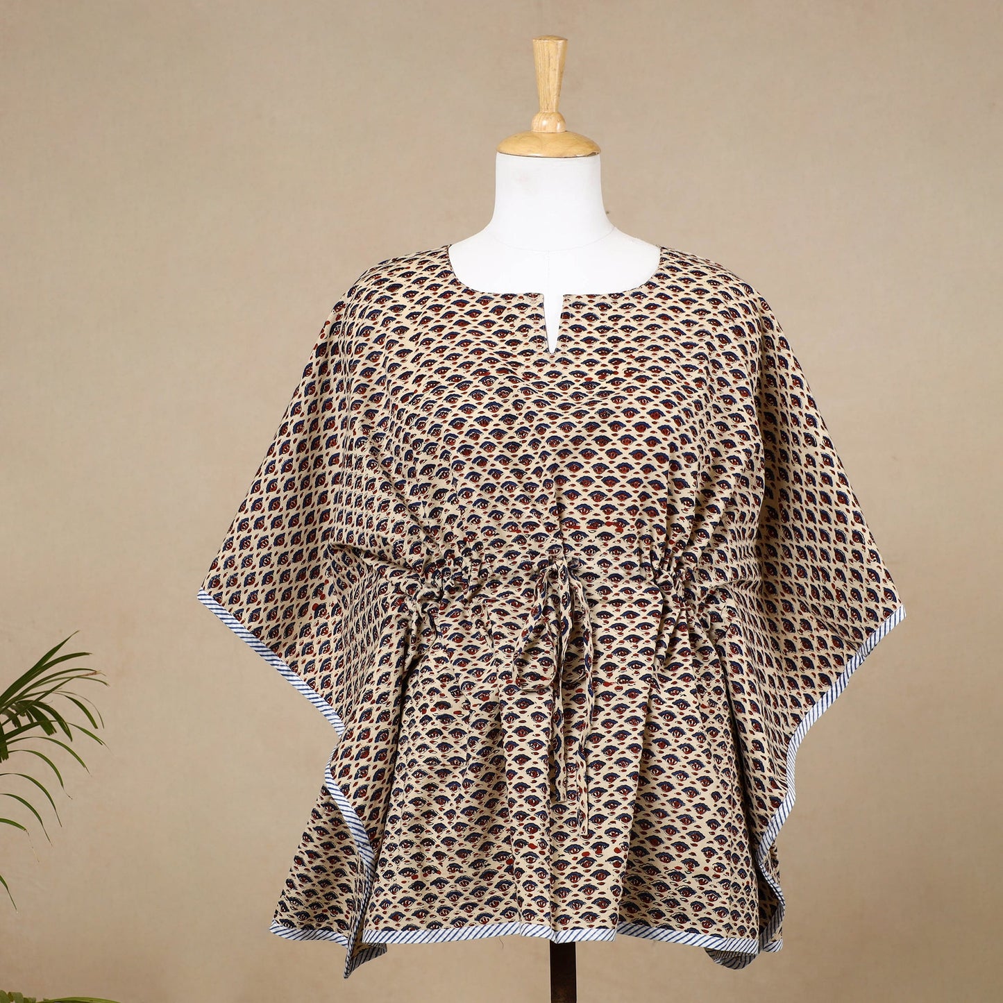 Hand Block Printed Cotton Kaftan with Tie-Up Waist