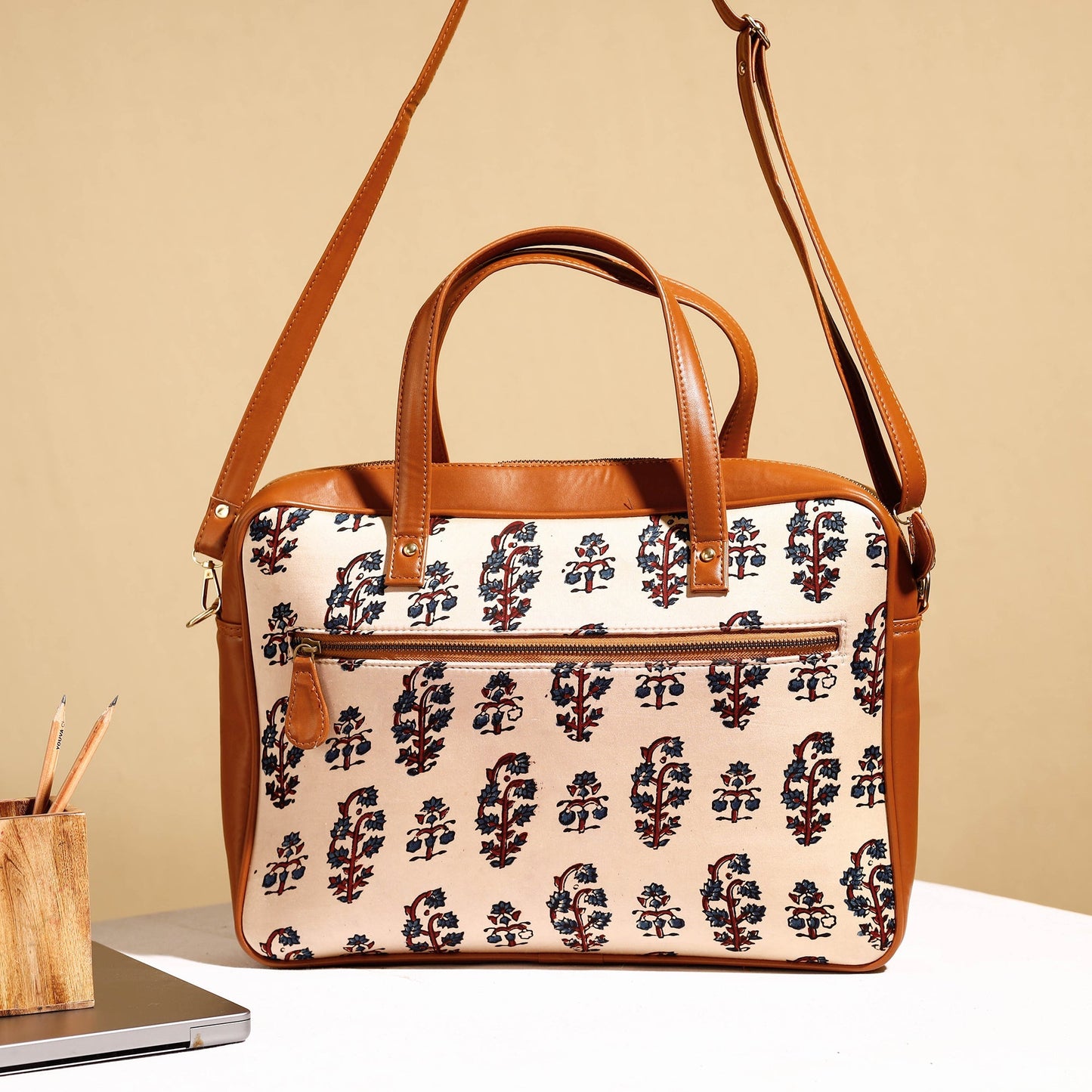 Handcrafted Ajrakh Block Printed Modal Silk Laptop Bag