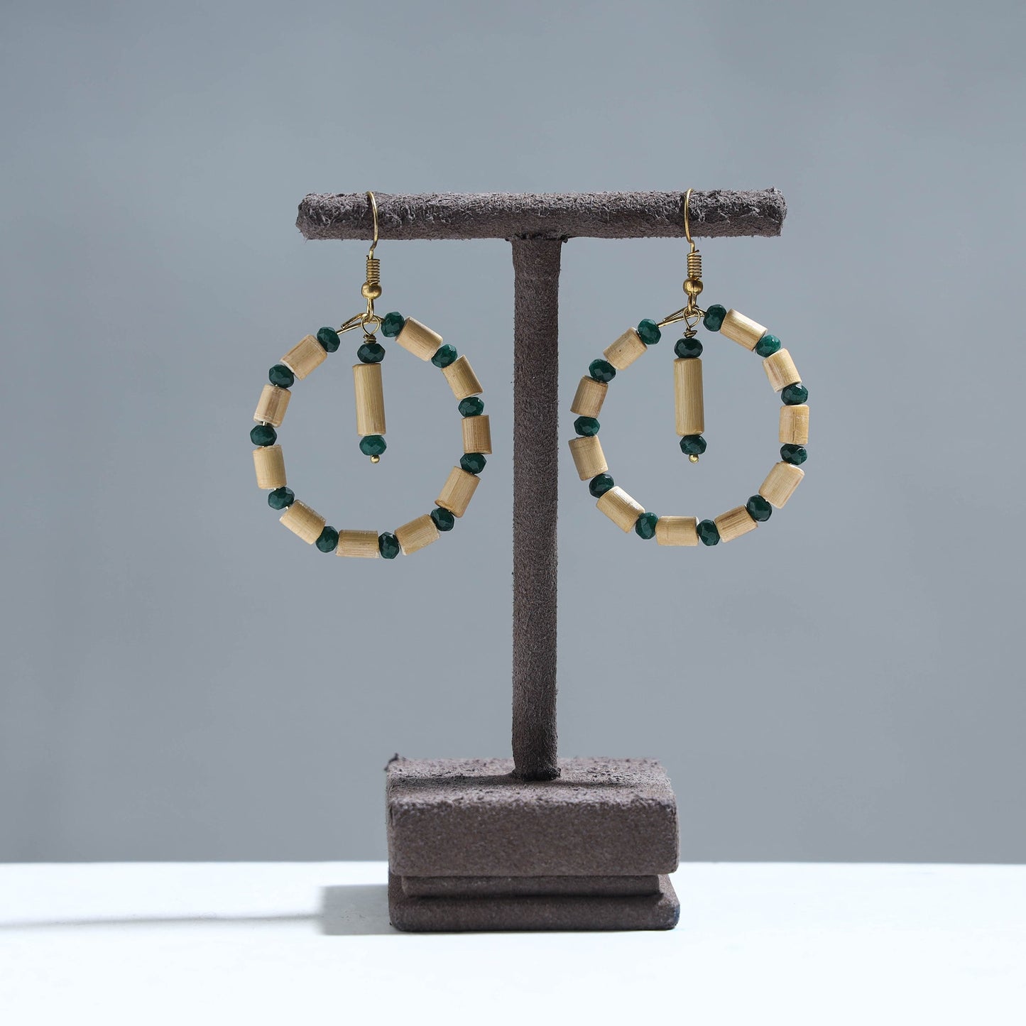 Handcrafted Bamboo Hoop Earrings with Beads
