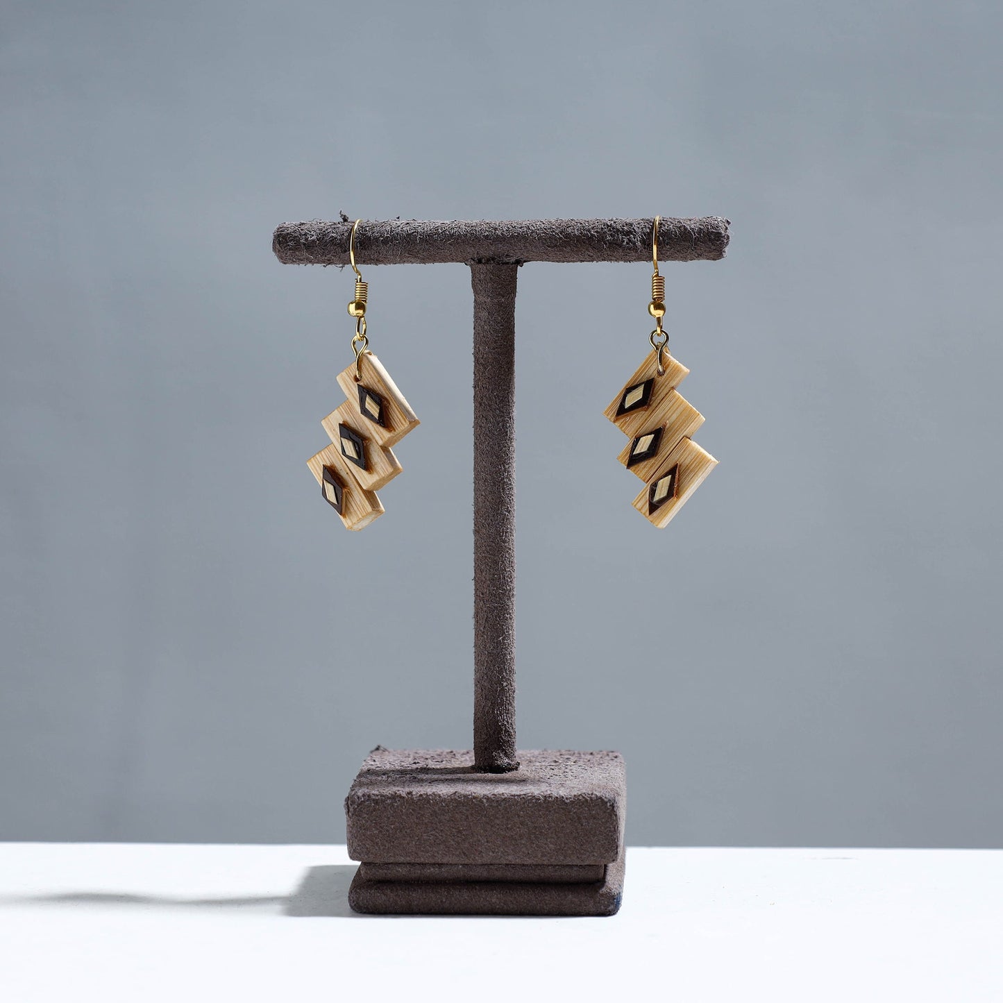 Handcrafted Bamboo Three Striped Earrings