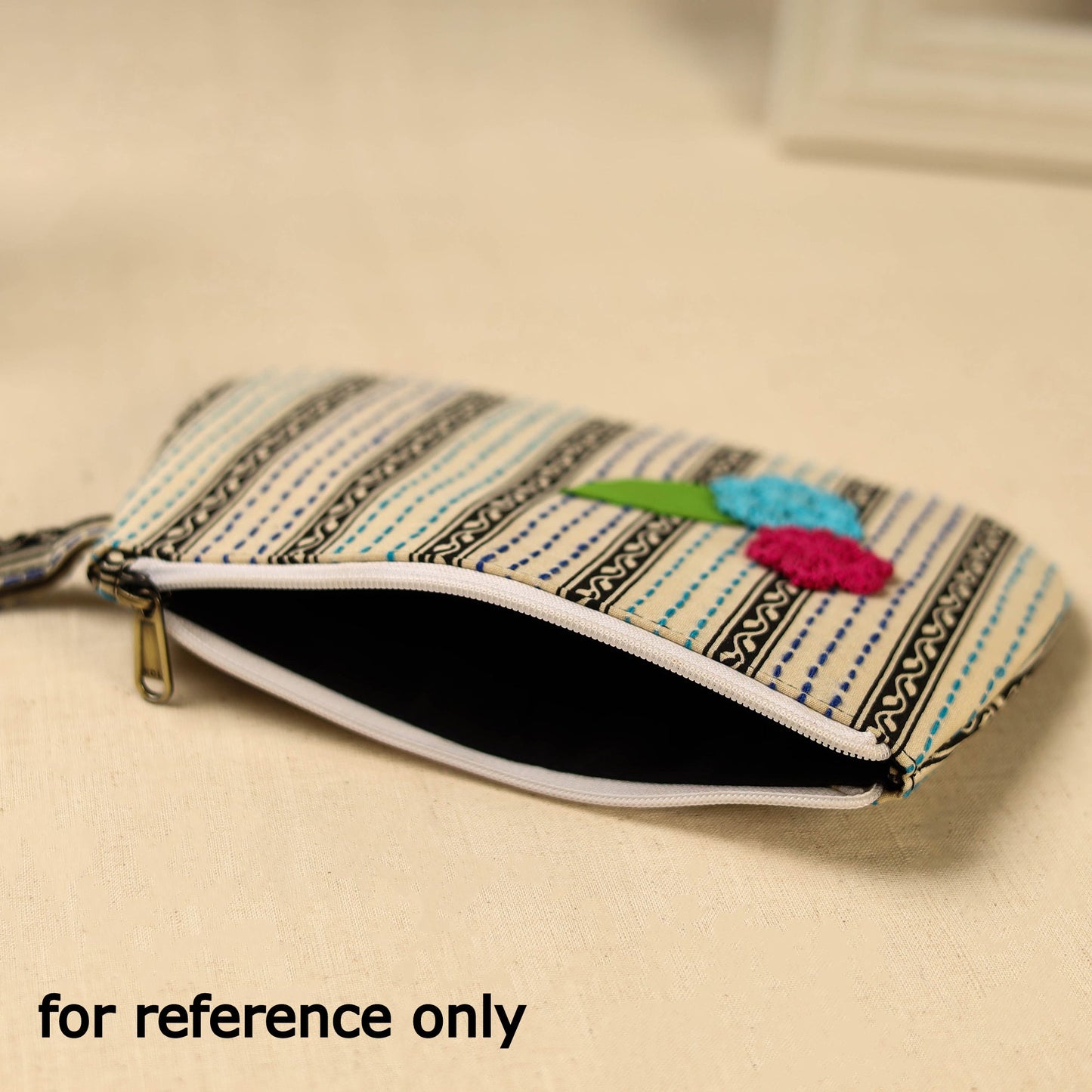 Beige Handcrafted Bengal Kantha Work Multipurpose Pouch