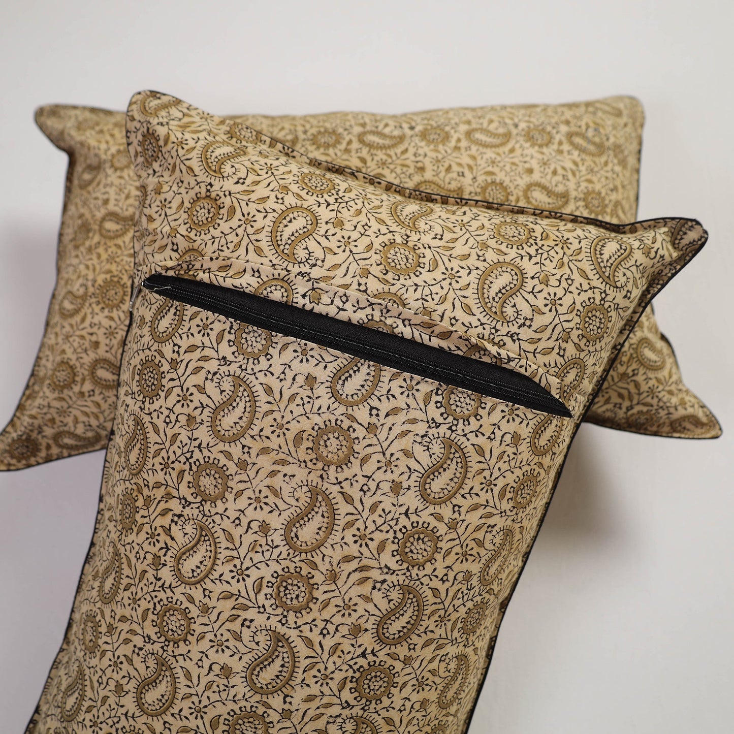 Beige Handcrafted Cotton Pillow Cover (Set of 2)