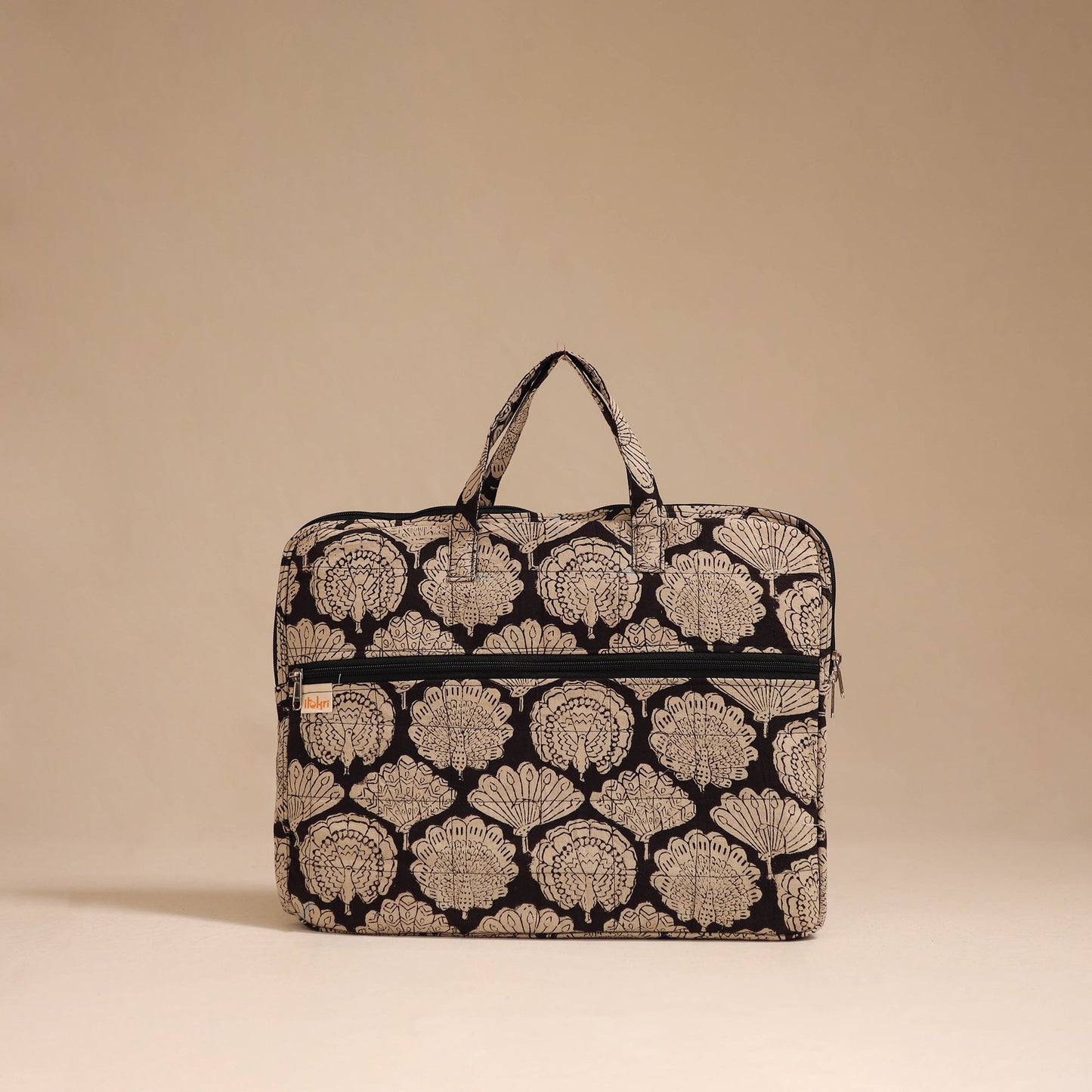 Beige - handcrafted cotton quilted laptop bag 34