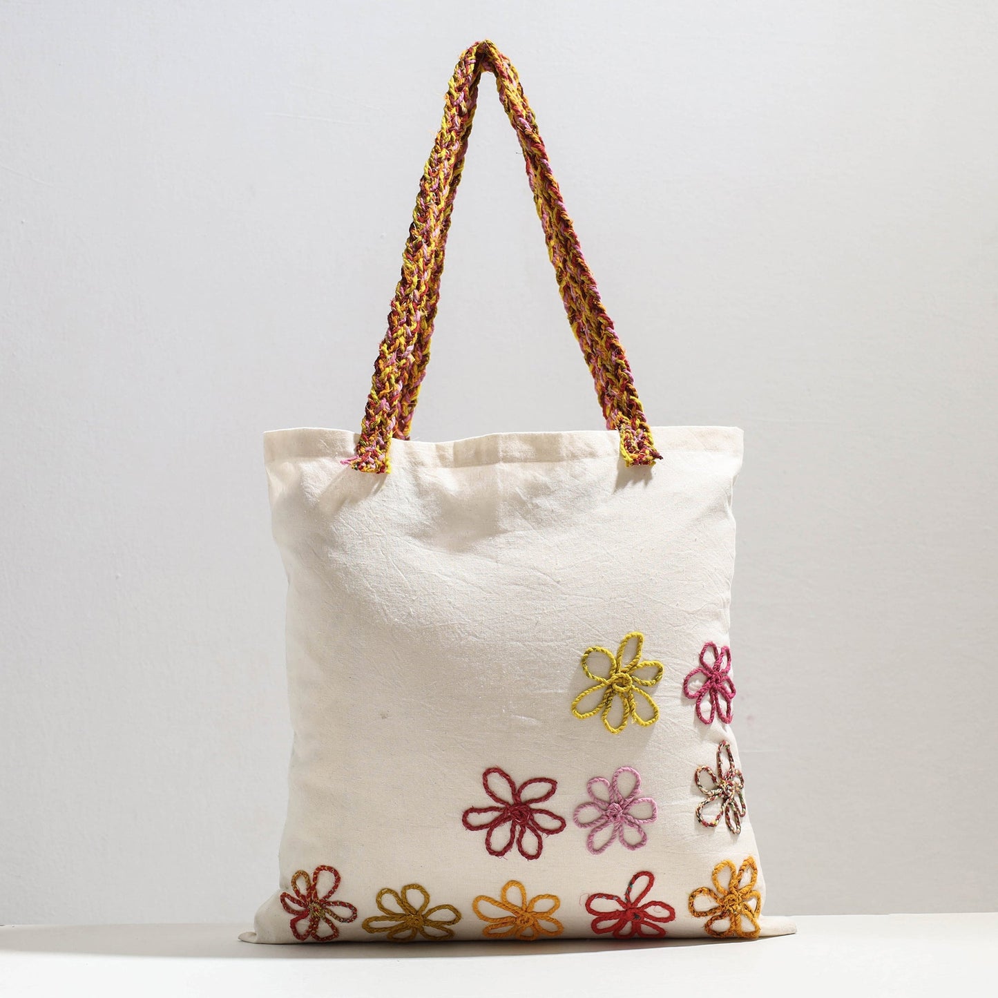 Handcrafted Cotton Recycled Flower Design Shoulder Bag
