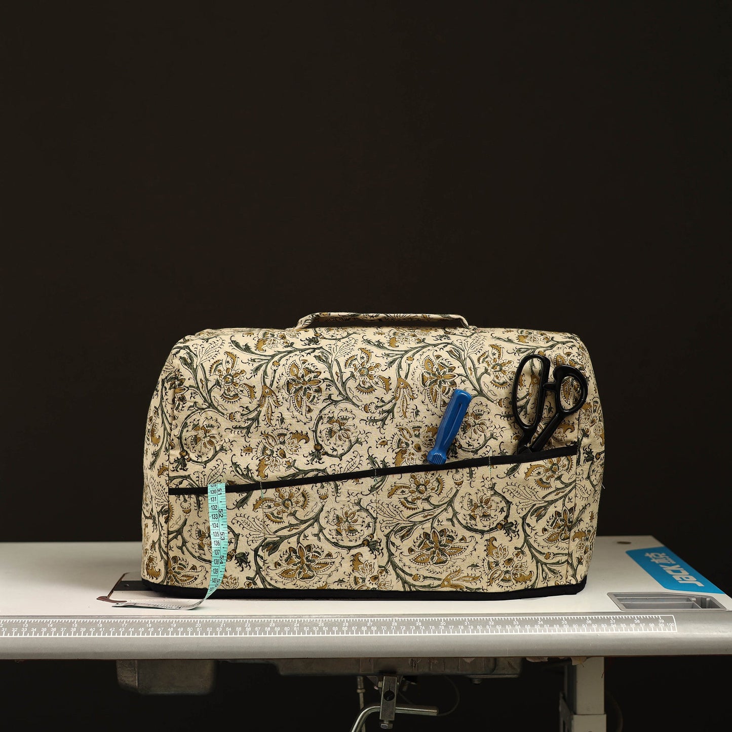 Beige Handcrafted Cotton Sewing Machine Cover
