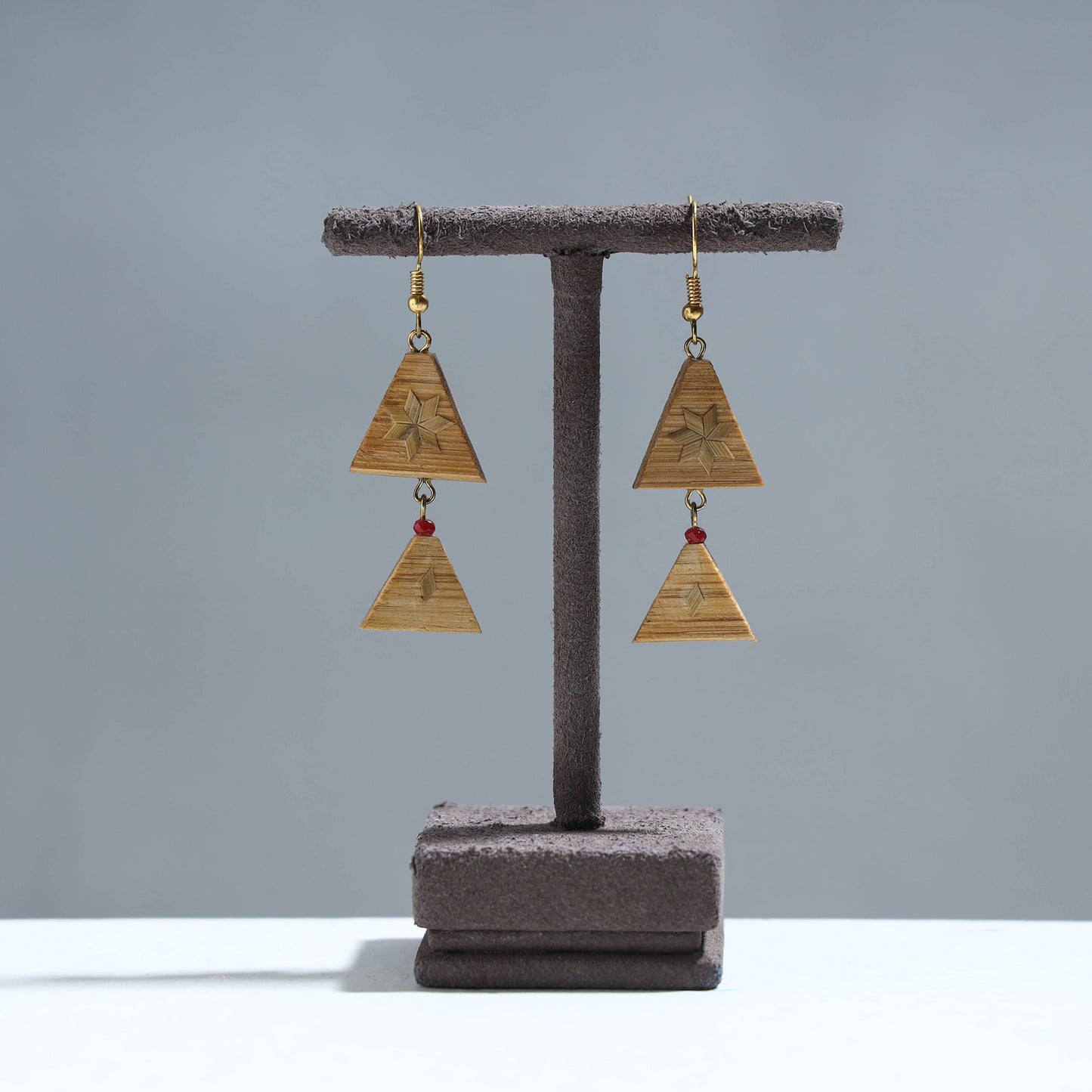 Handcrafted Double Triangle Shaped Bamboo Earrings