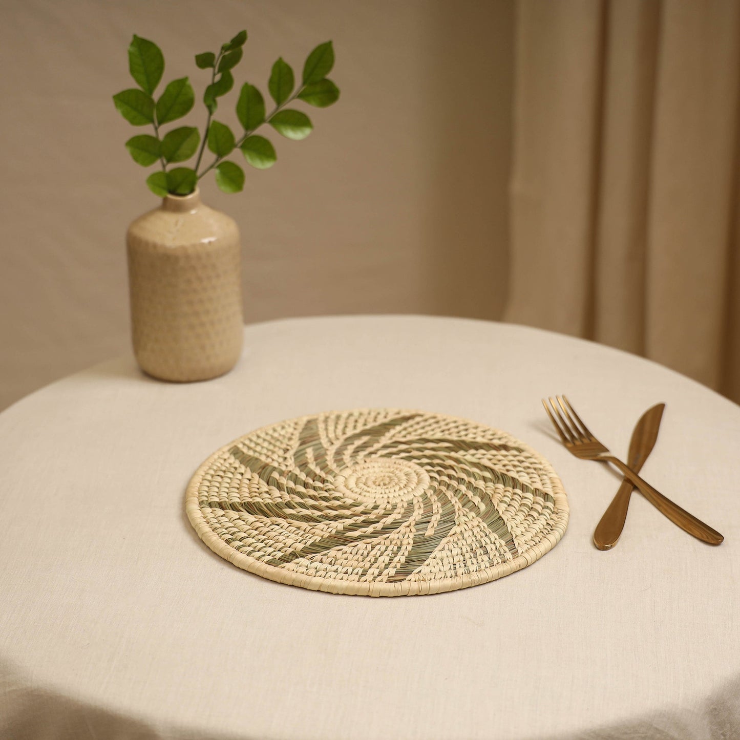 Beige - handcrafted eco-friendly sabai grass spiral mat 10