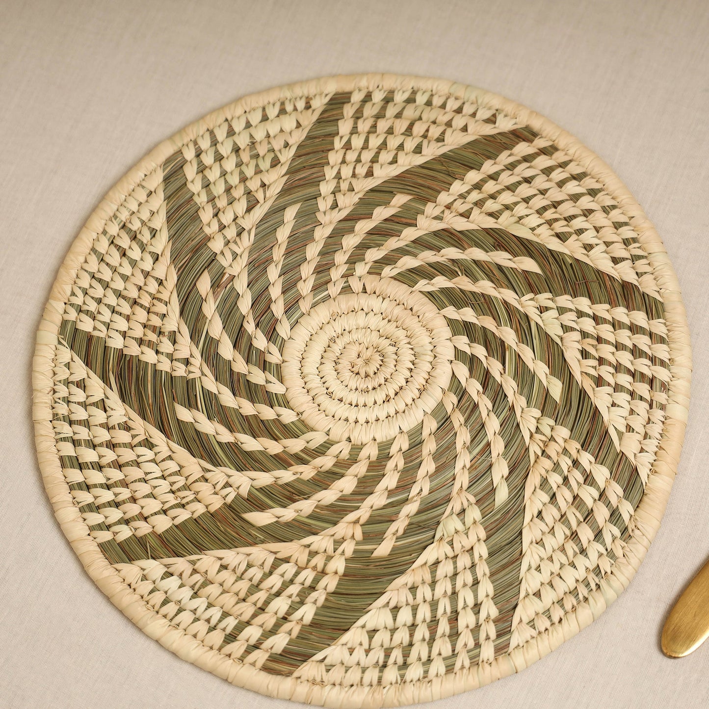 Beige - handcrafted eco-friendly sabai grass spiral mat 10