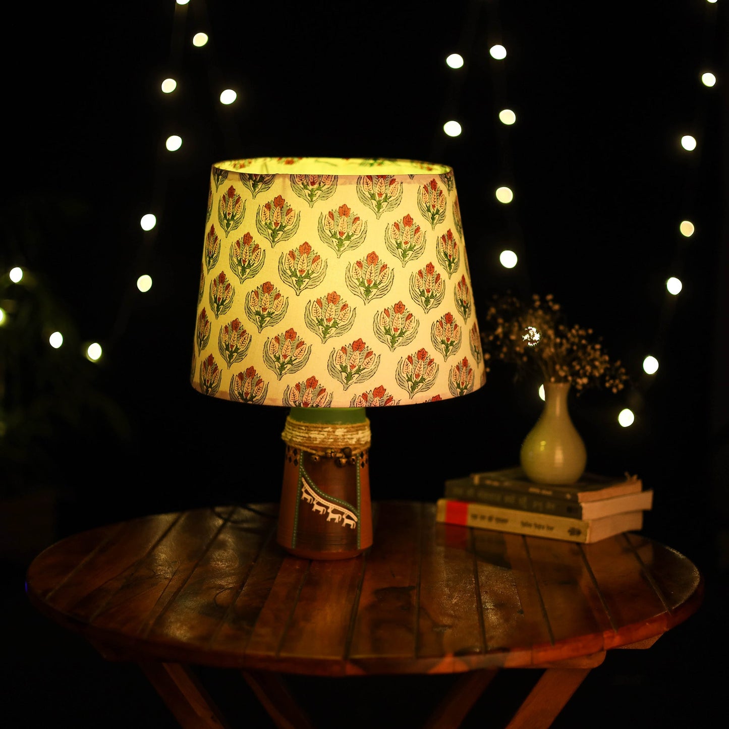 Beige - handcrafted floral fabric lamp shade 03