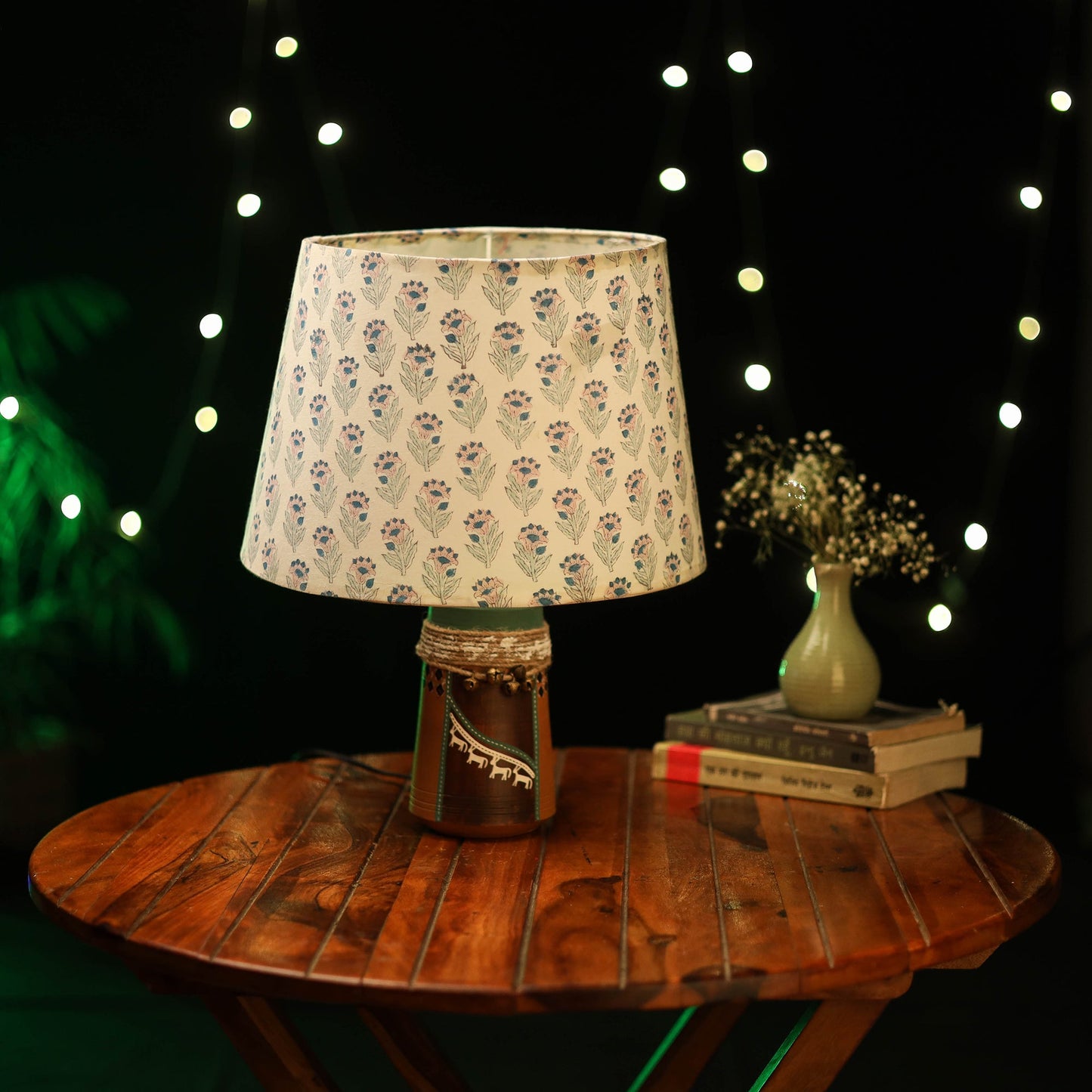 Beige - handcrafted floral fabric lamp shade 10