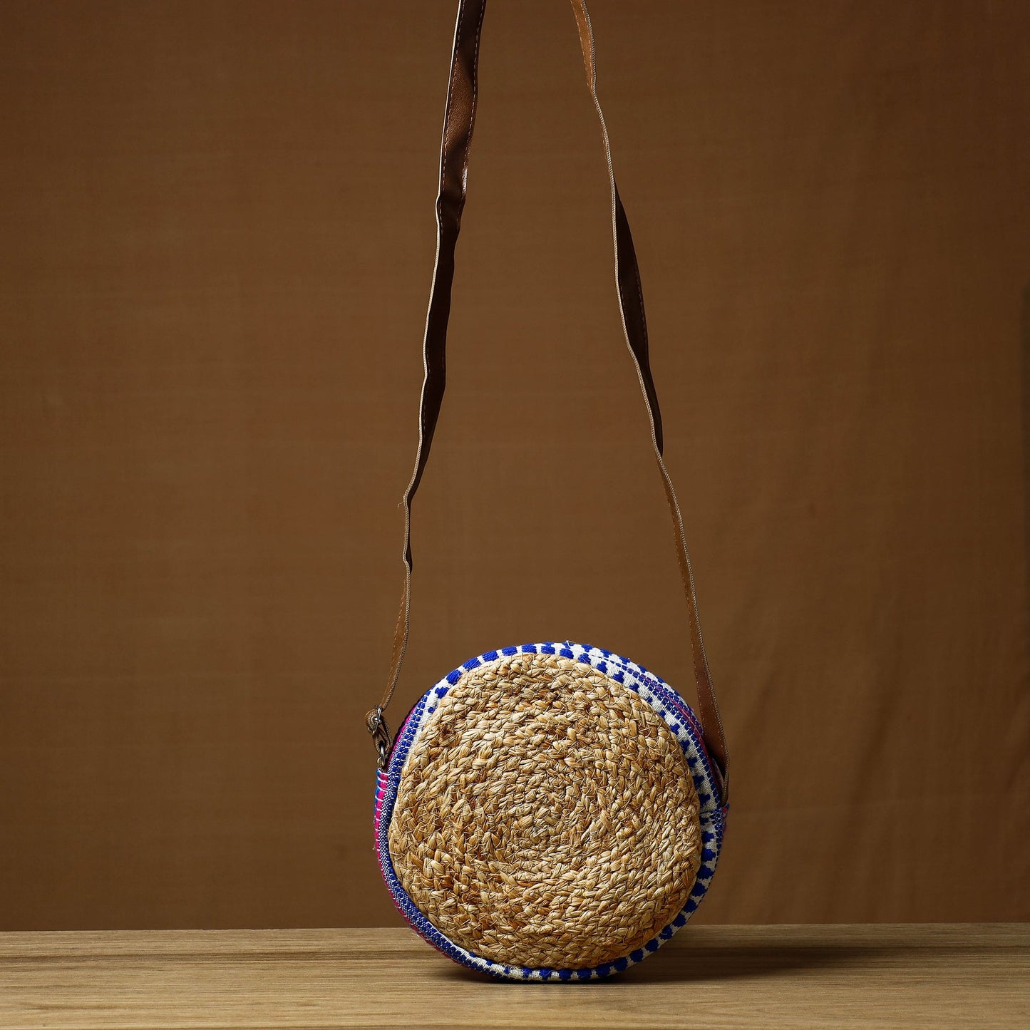 Beige Handcrafted Multipurpose Jute Round Sling Bag