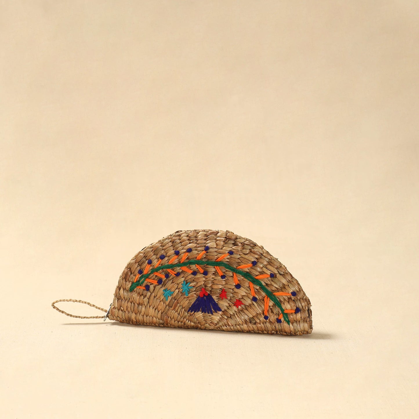 Handcrafted natural water hyacinth reed hand embroidered