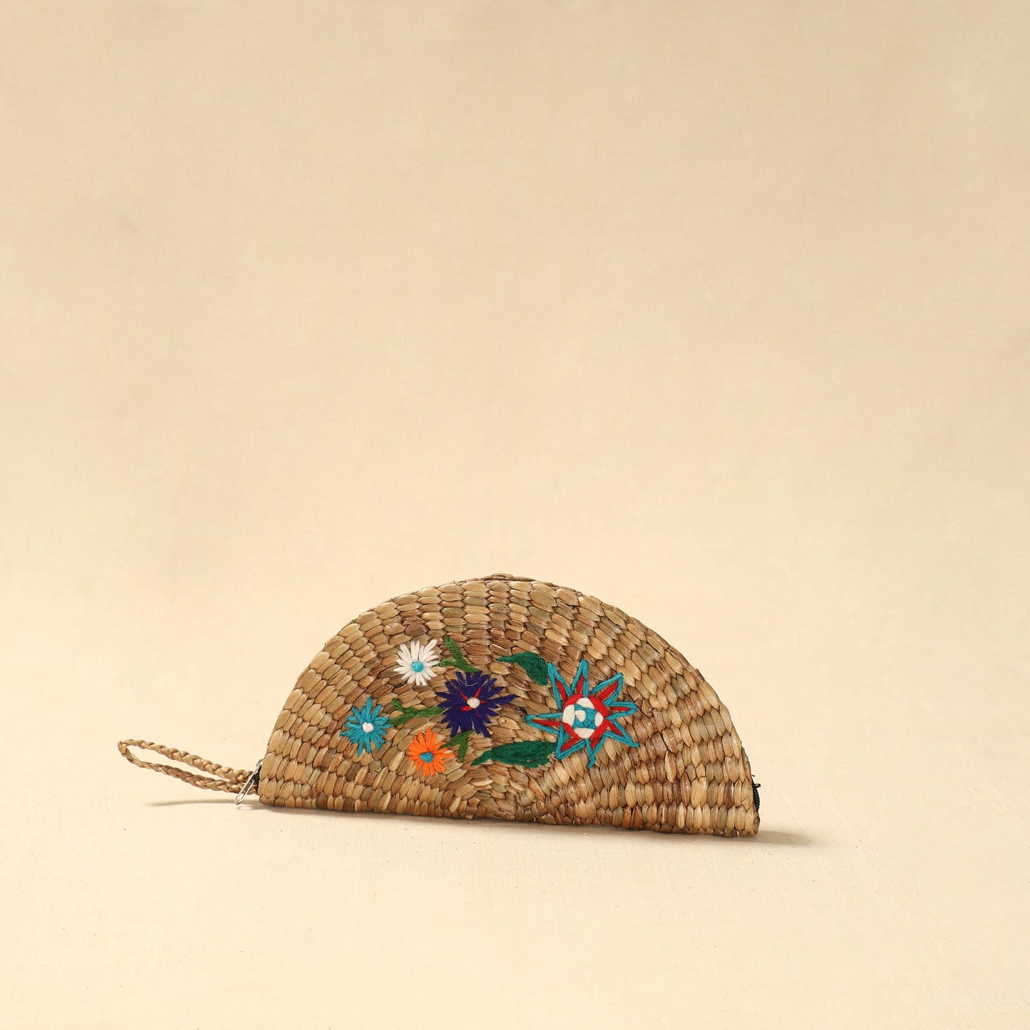 Handcrafted natural water hyacinth reed hand embroidered