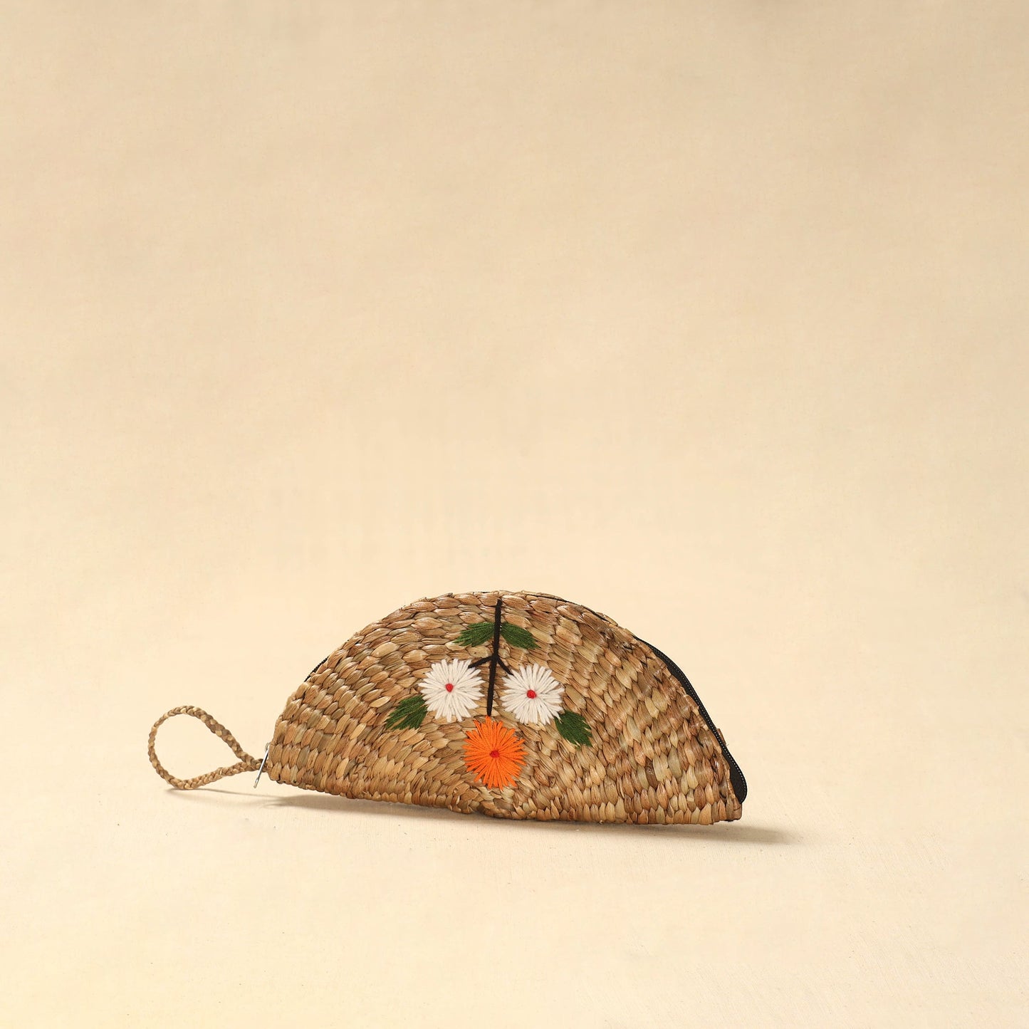 Handcrafted natural water hyacinth reed hand embroidered