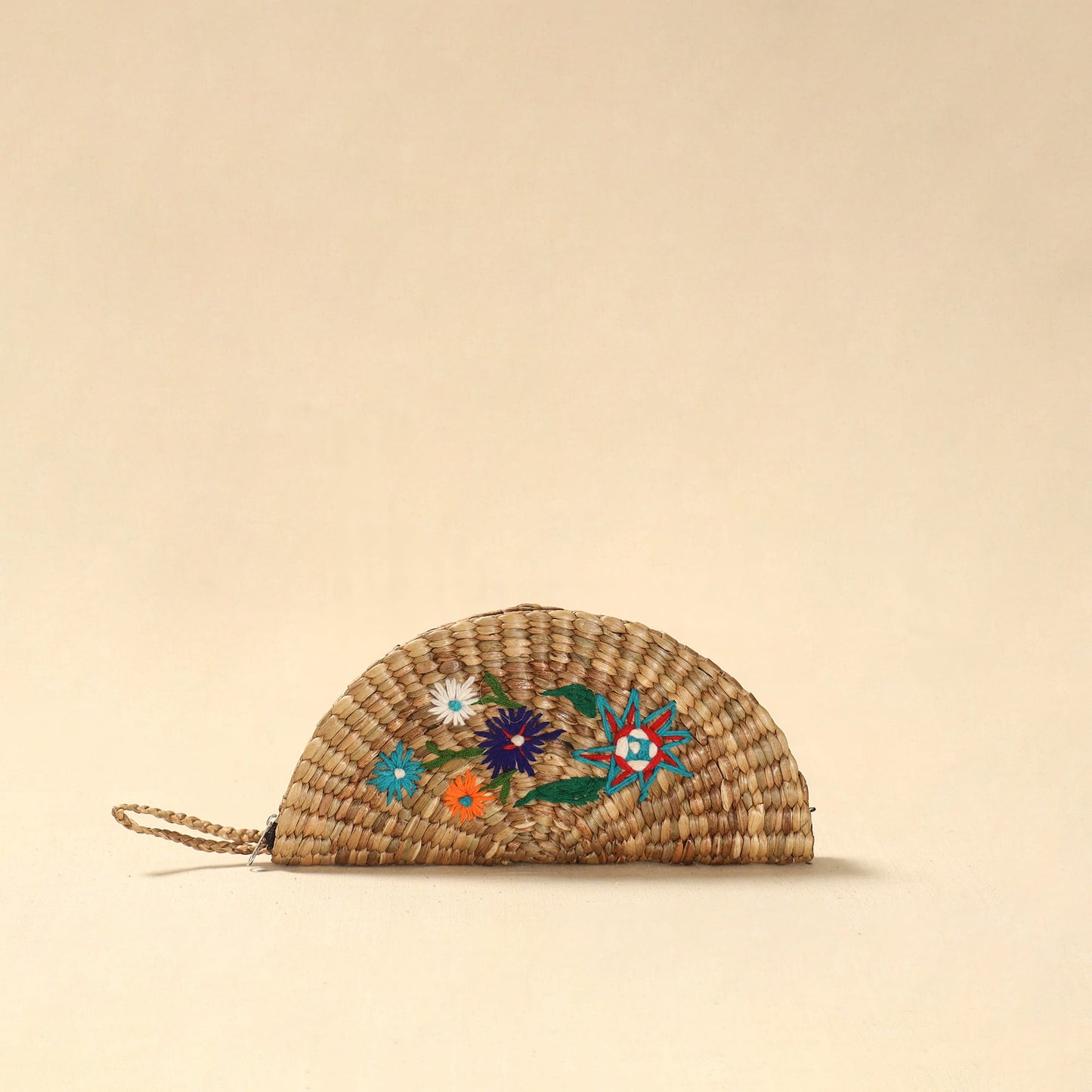 Handcrafted natural water hyacinth reed hand embroidered