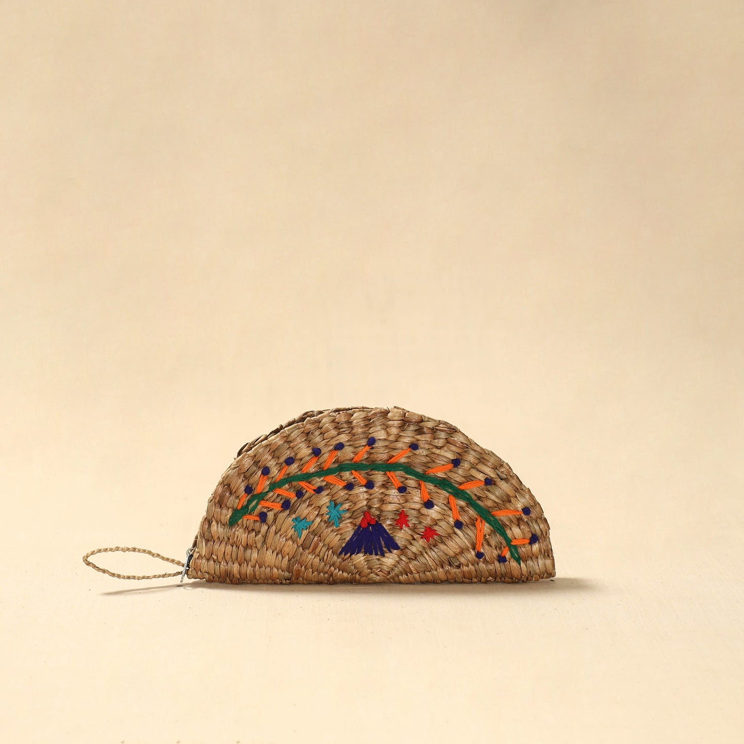 Handcrafted natural water hyacinth reed hand embroidered