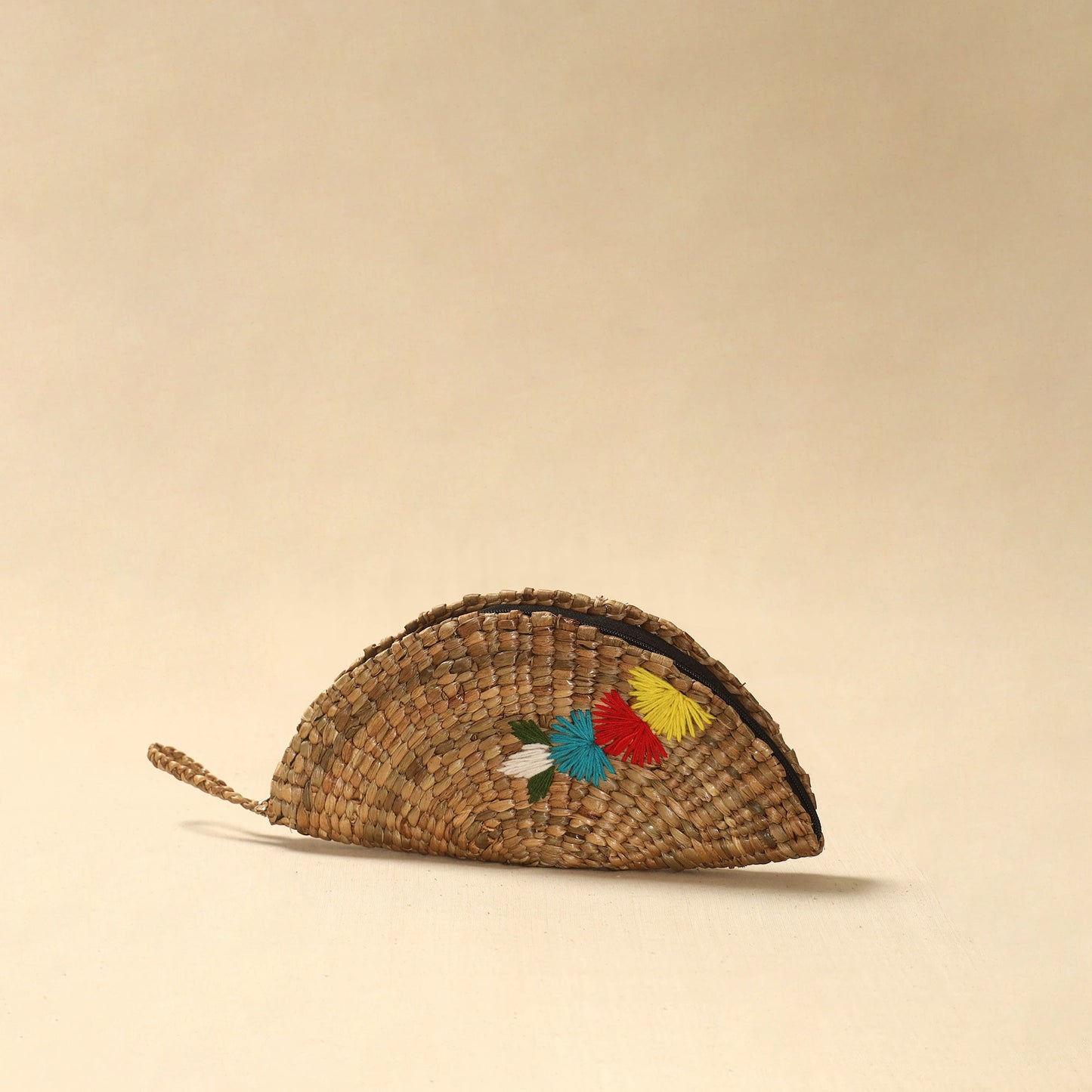 Handcrafted natural water hyacinth reed hand embroidered