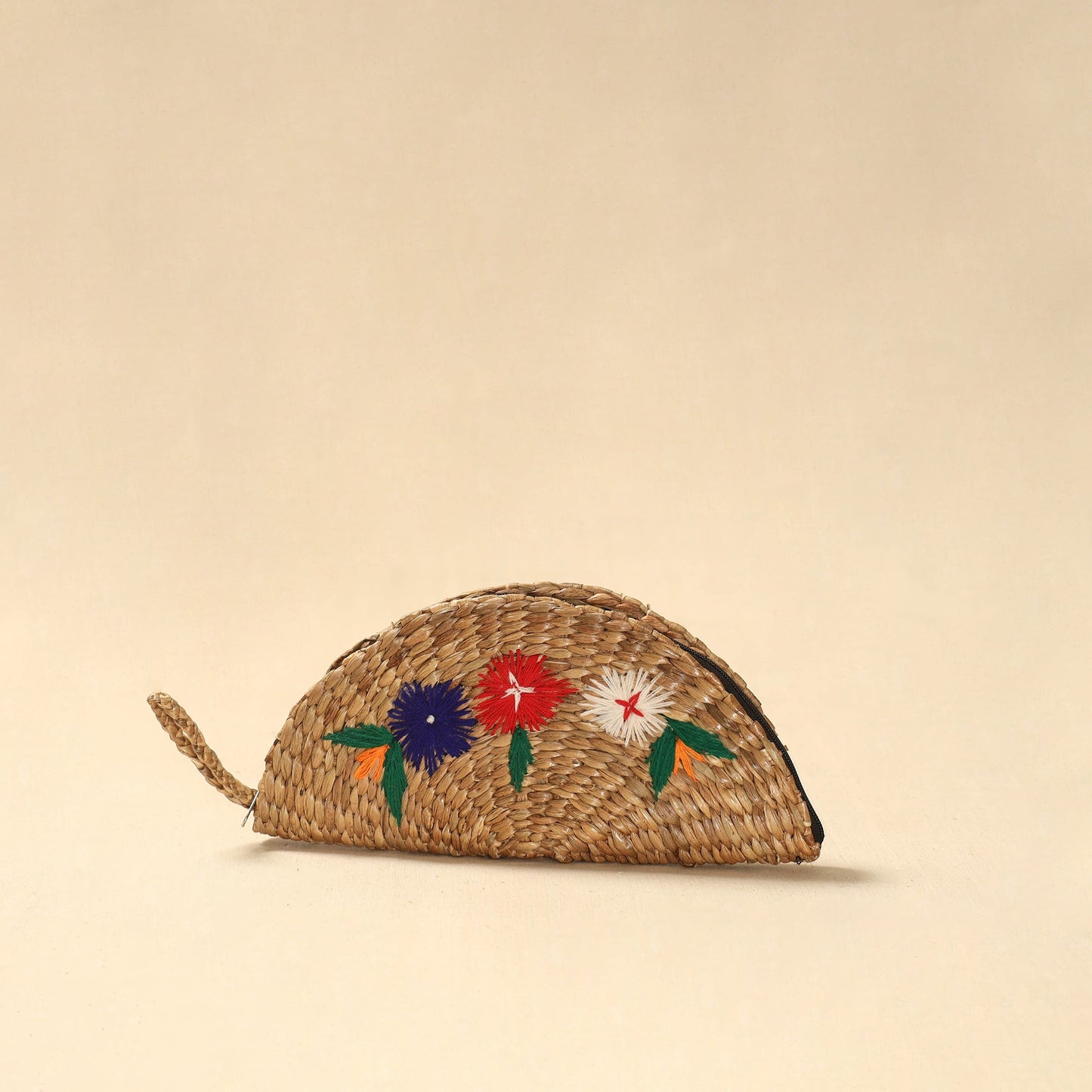 Handcrafted natural water hyacinth reed hand embroidered