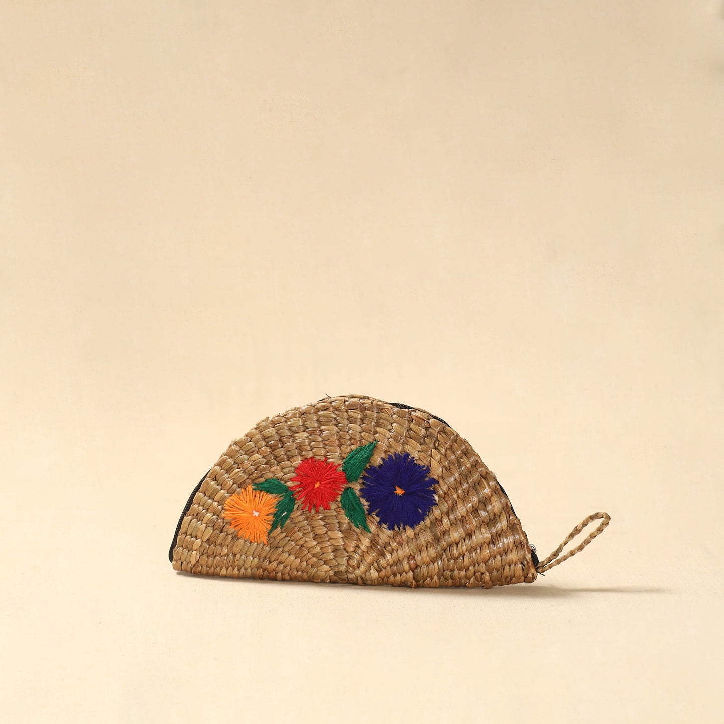 Handcrafted natural water hyacinth reed hand embroidered