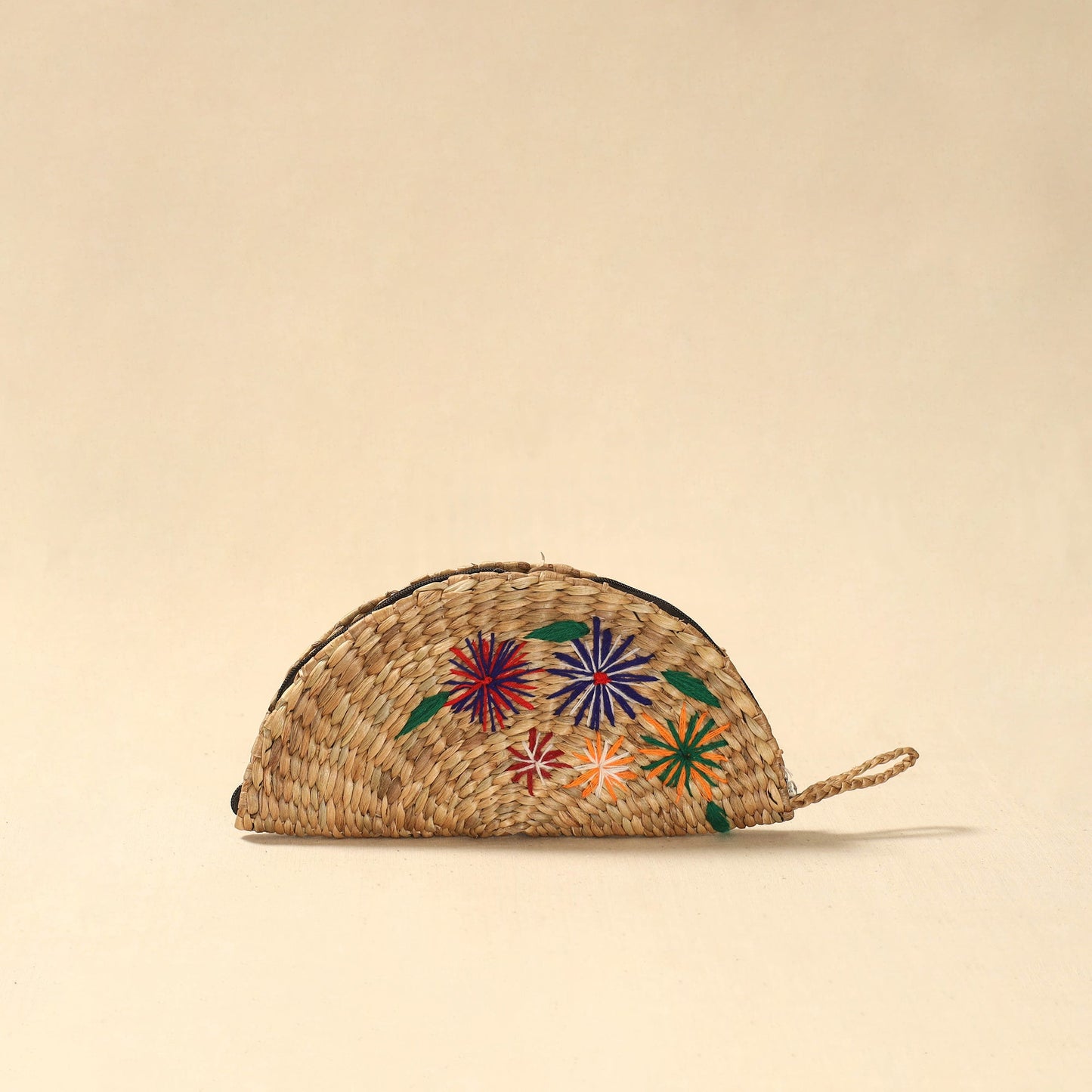 Handcrafted natural water hyacinth reed hand embroidered