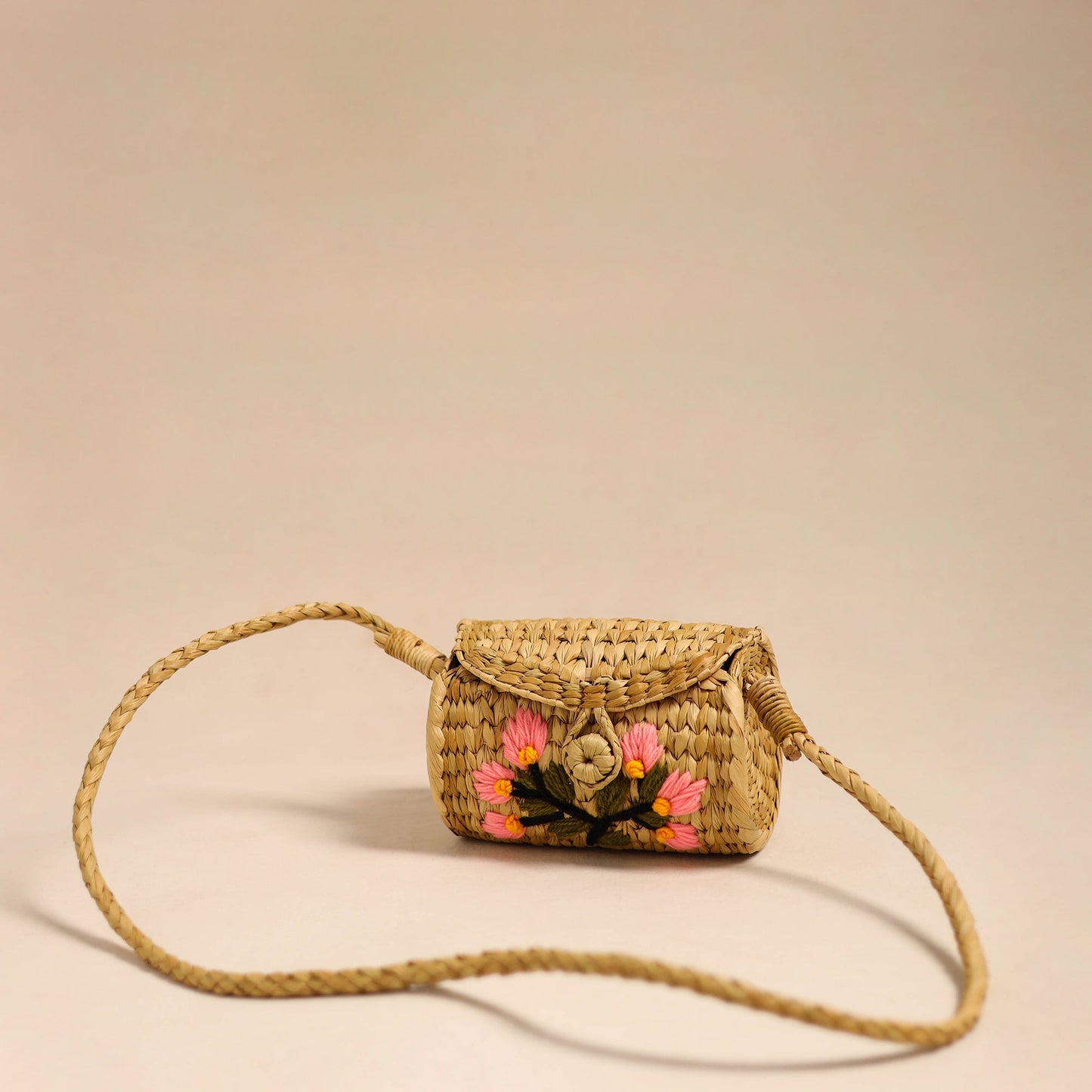 Beige - handcrafted natural water reed embroidered sling