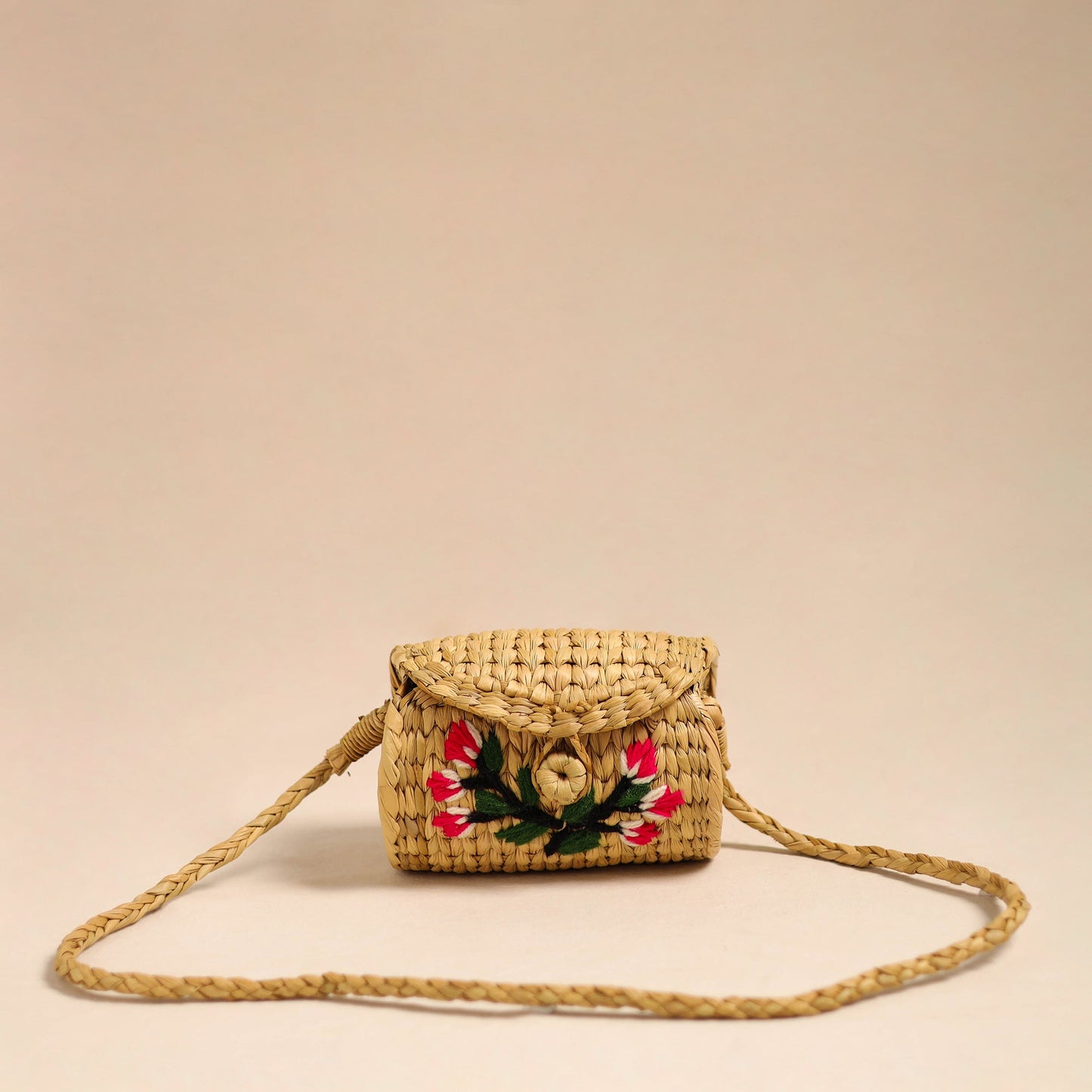 Beige - handcrafted natural water reed embroidered sling