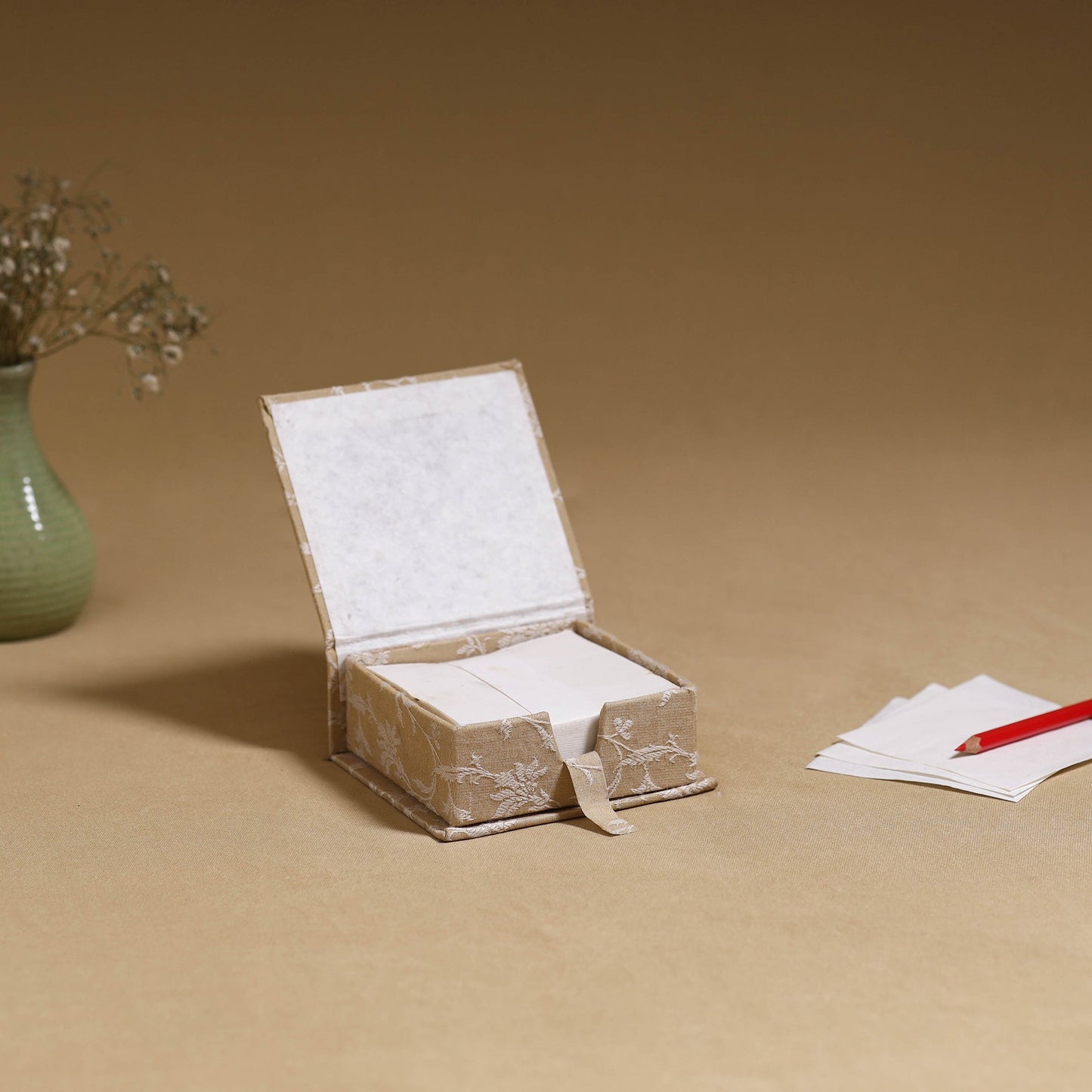 Beige - handcrafted printed card holder with slips 26