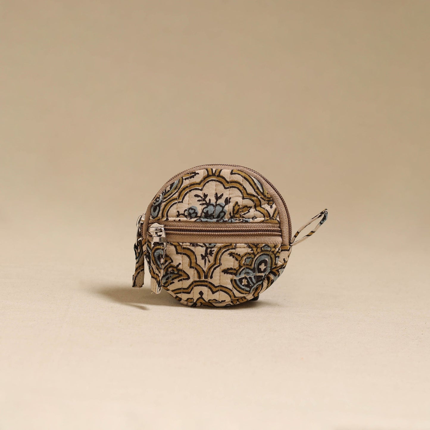 Handcrafted quilted ajrakh block printed fabric coin pouch