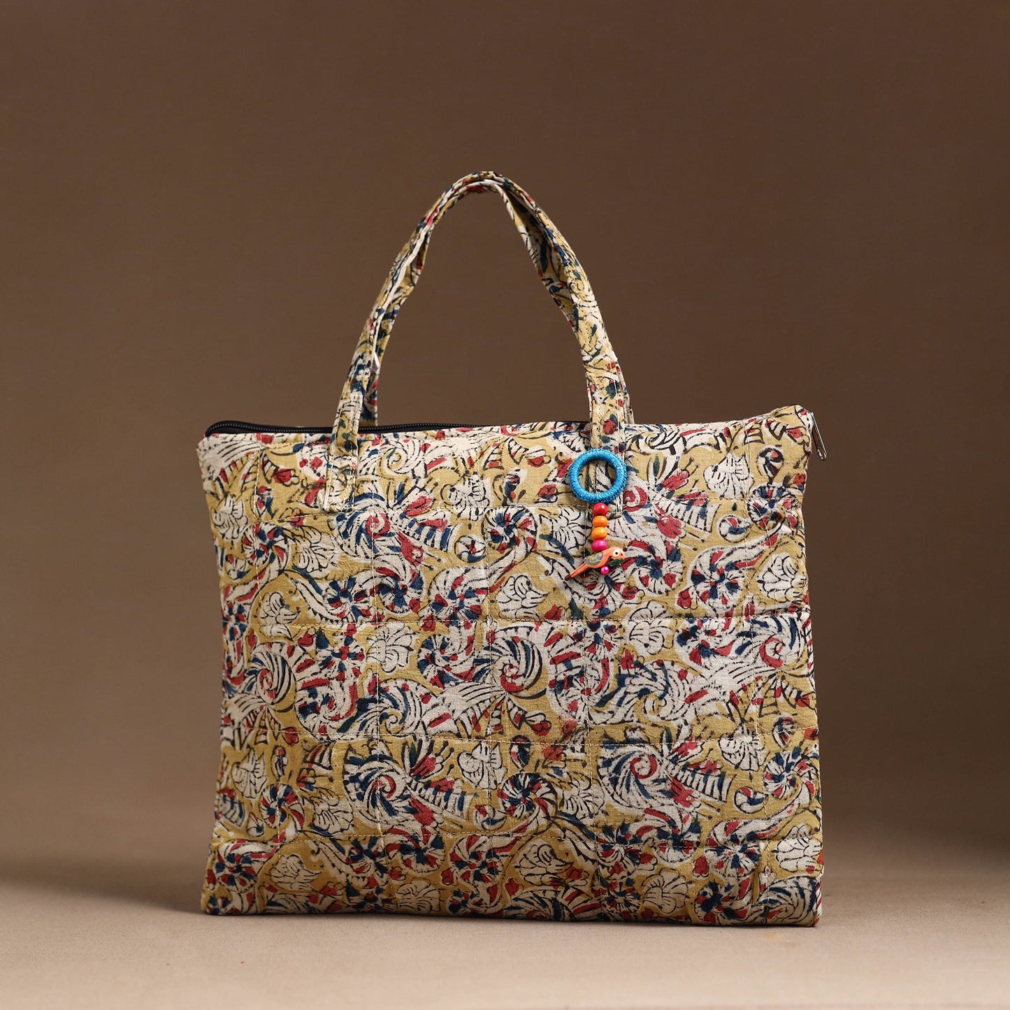 Beige Handcrafted Quilted Cotton Hand Bag 12
