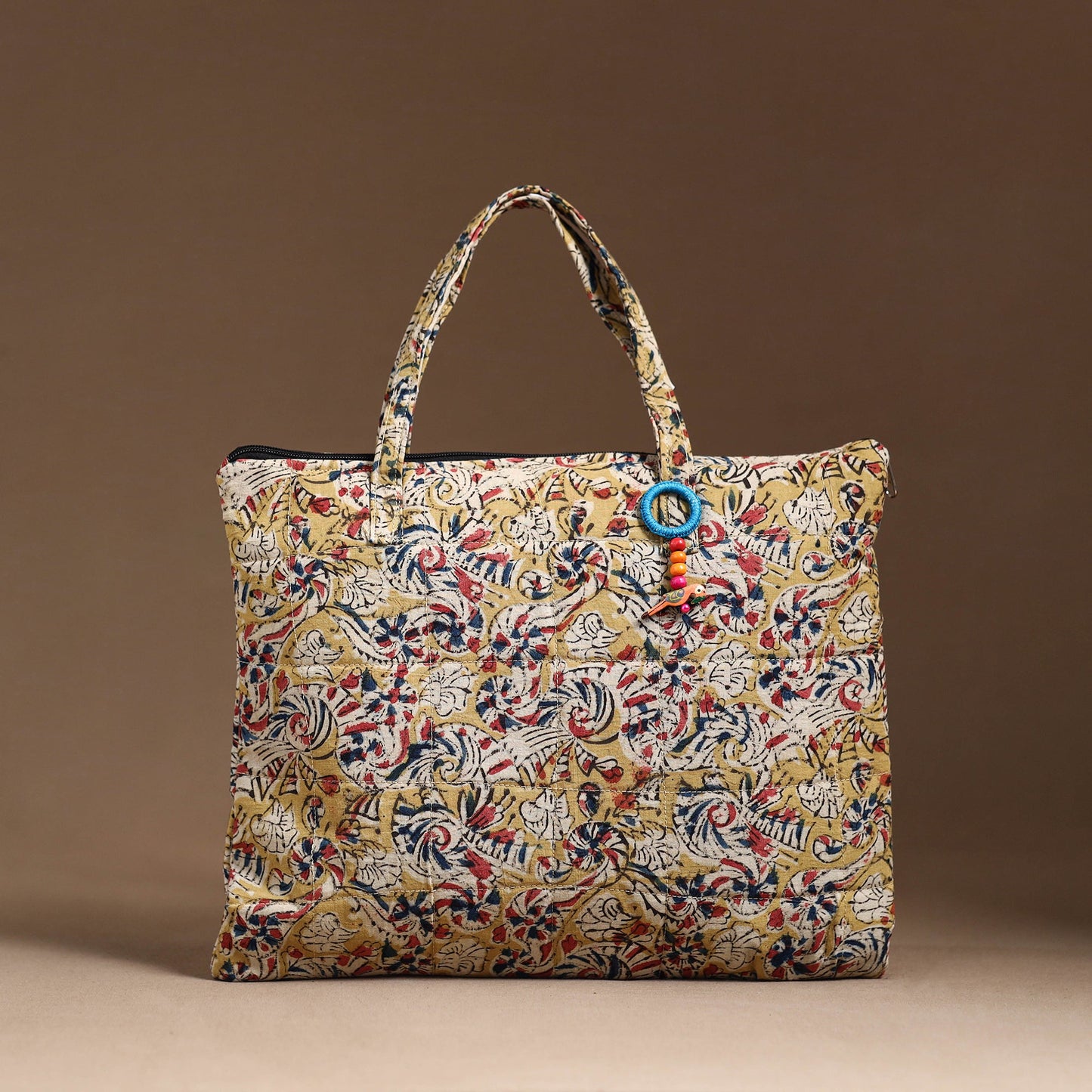 Beige Handcrafted Quilted Cotton Hand Bag 12