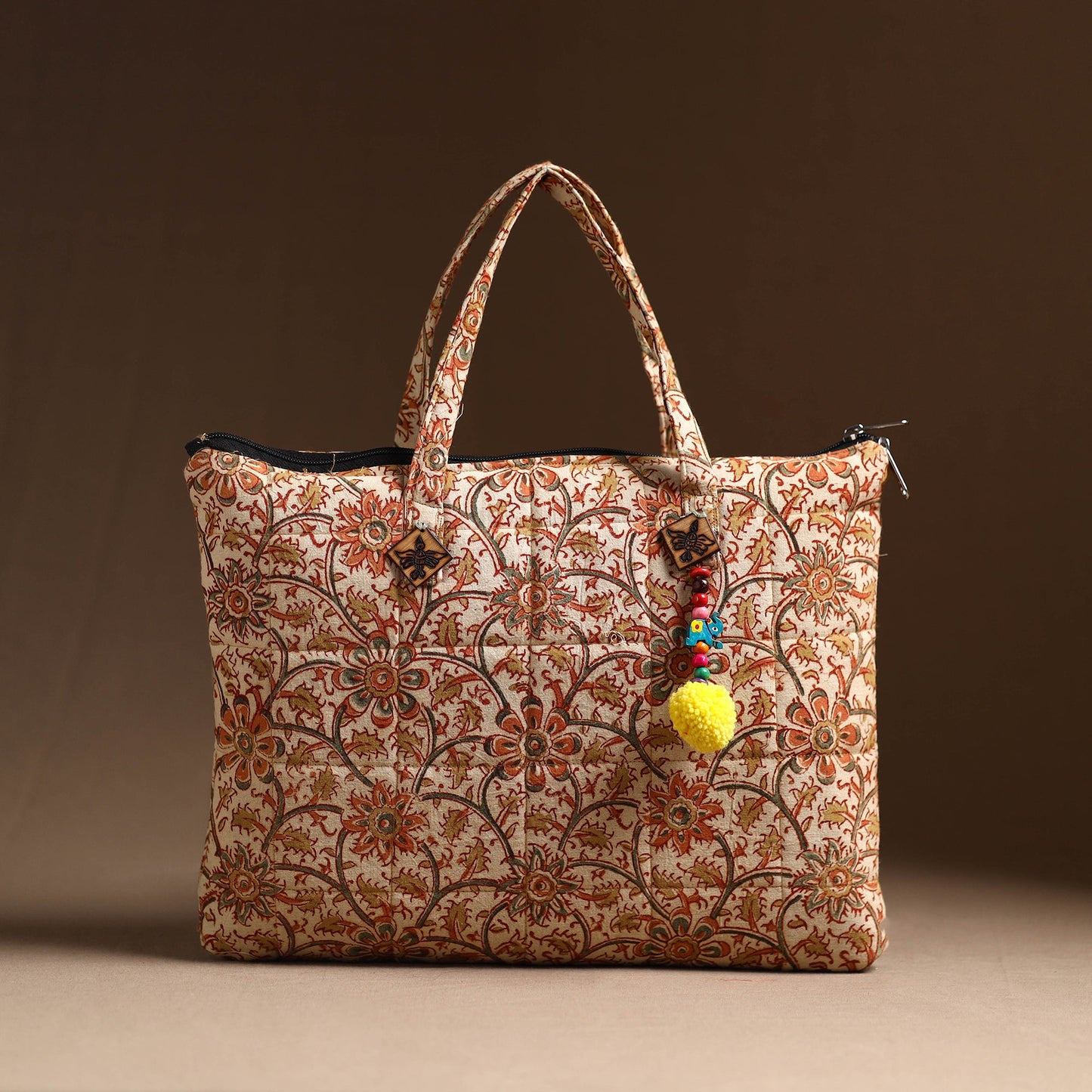Beige Handcrafted Quilted Cotton Hand Bag 18