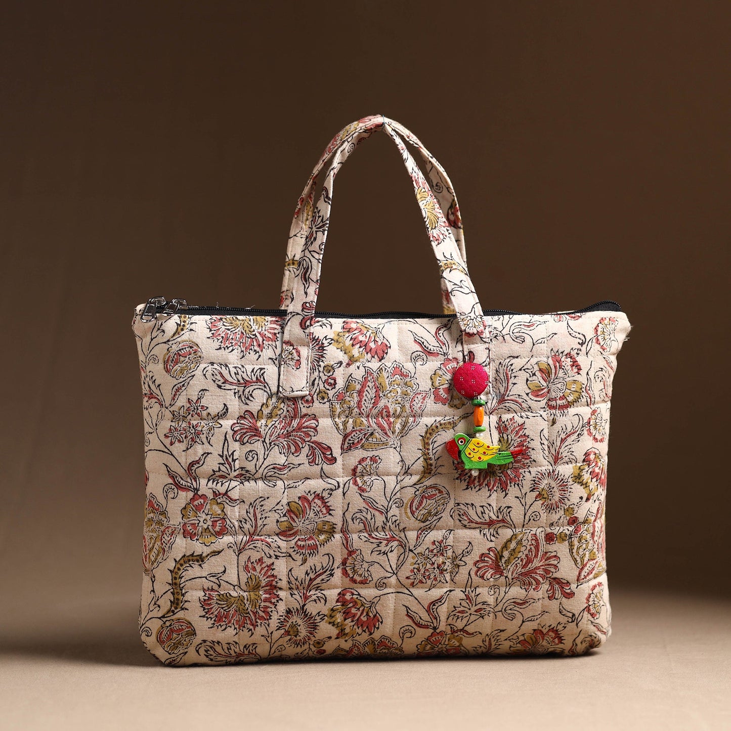 Beige Handcrafted Quilted Cotton Hand Bag 24