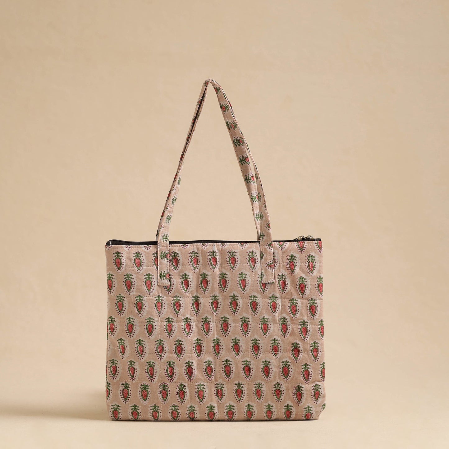 Beige Handcrafted Quilted Cotton Hand Bag