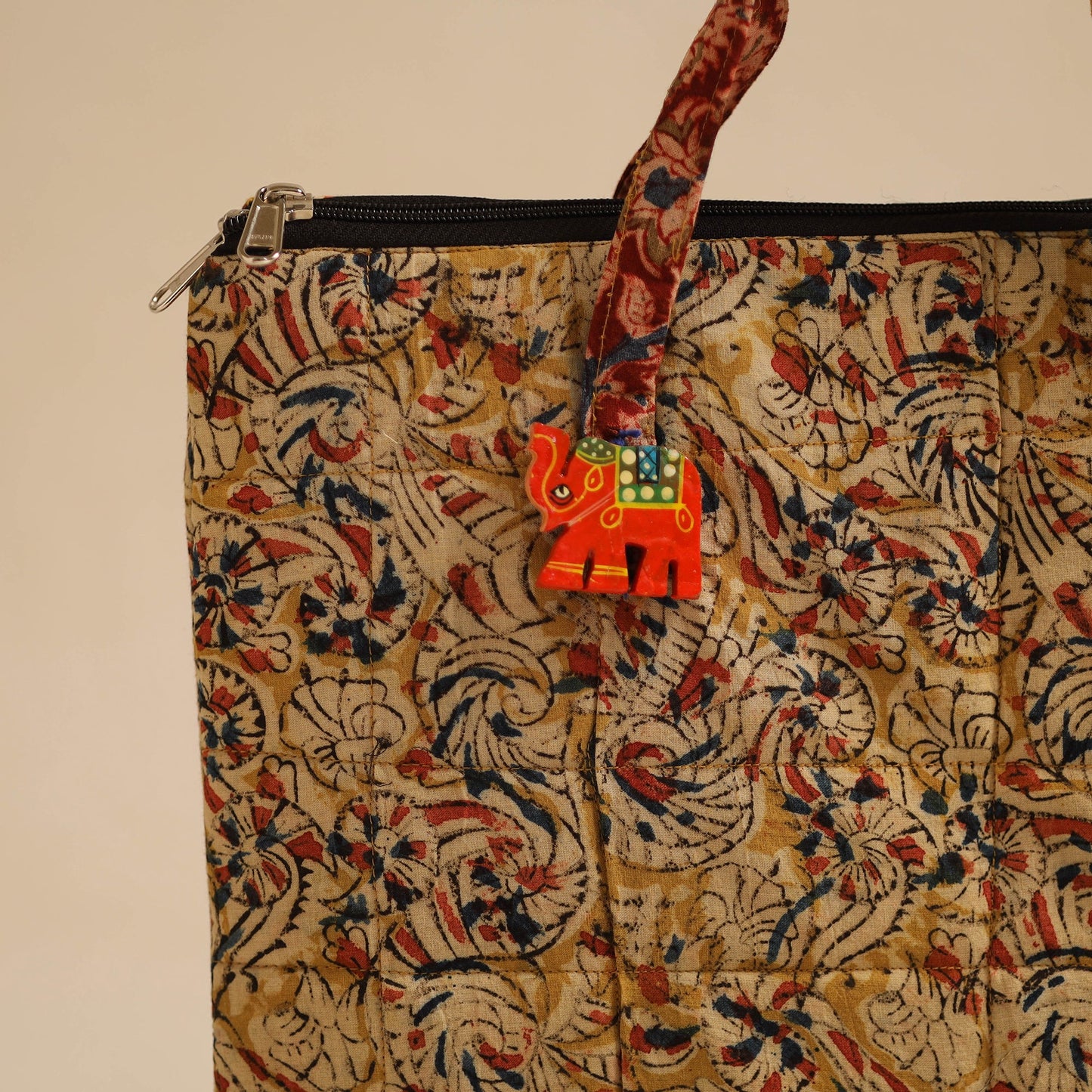 Beige Handcrafted Quilted Cotton Hand Bag