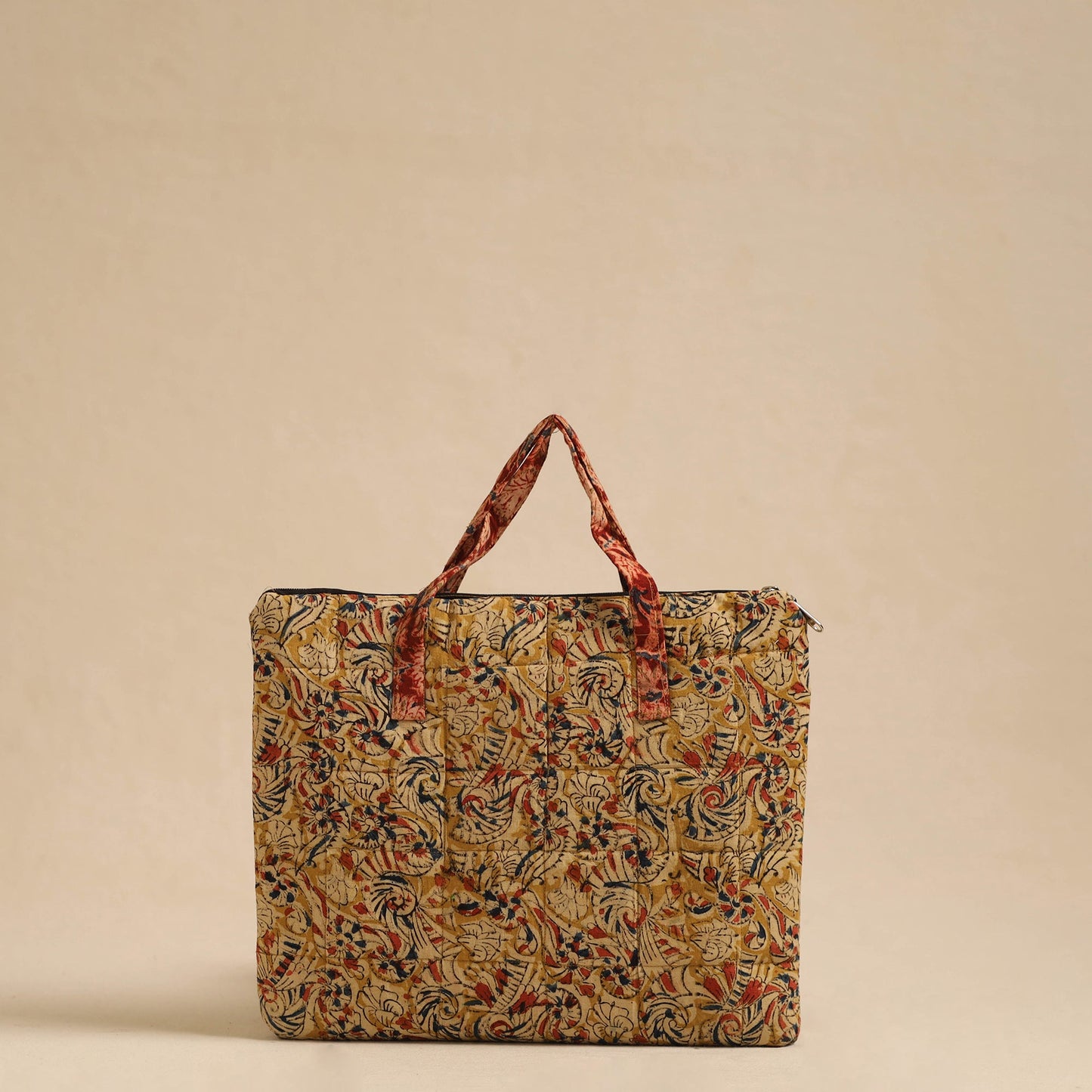 Beige Handcrafted Quilted Cotton Hand Bag