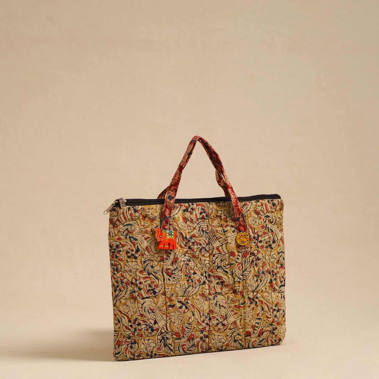 Beige Handcrafted Quilted Cotton Hand Bag
