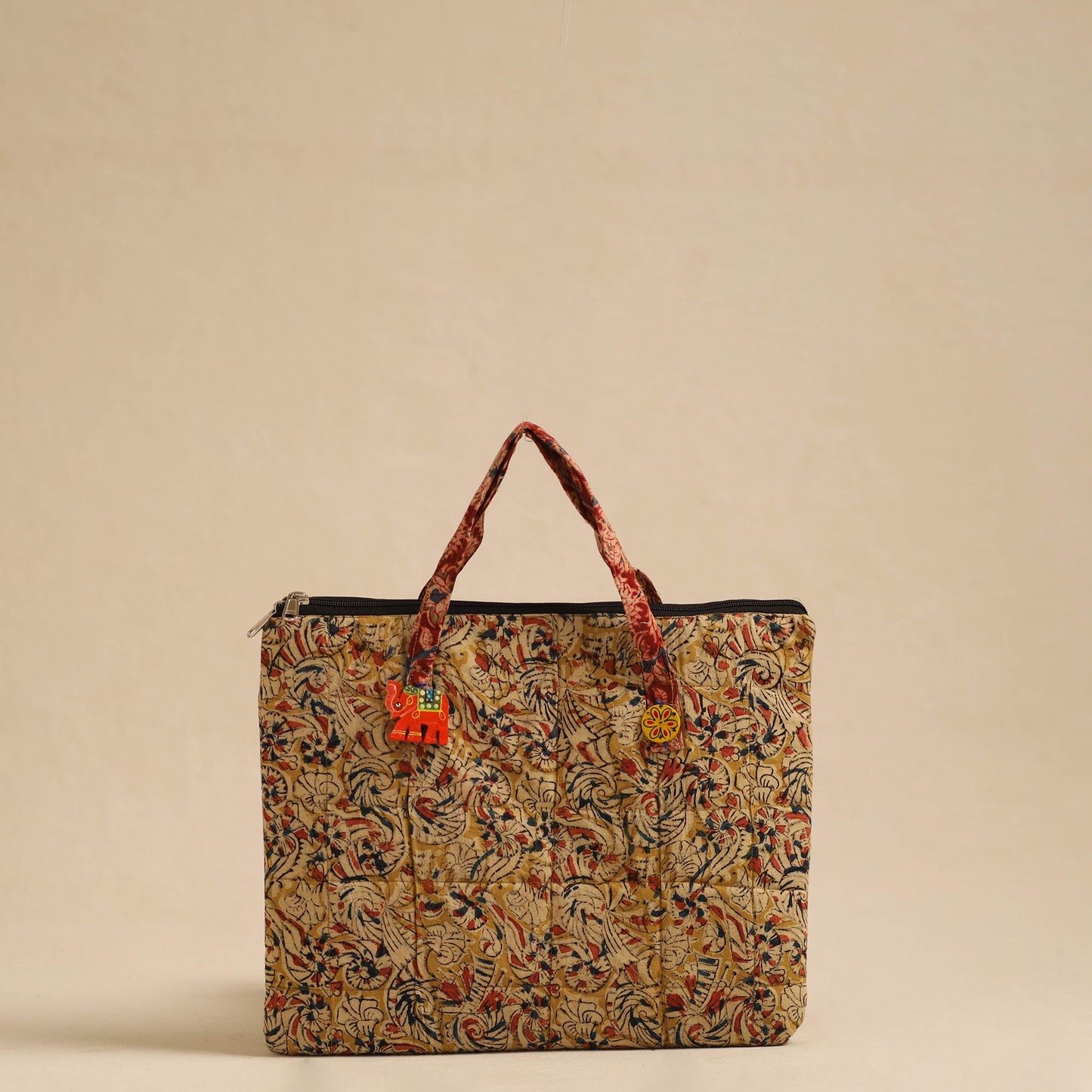 Beige Handcrafted Quilted Cotton Hand Bag
