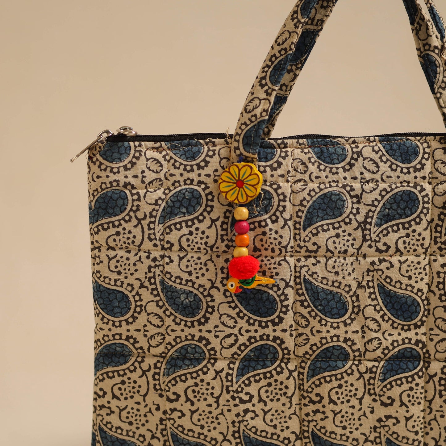Beige Handcrafted Quilted Cotton Hand Bag