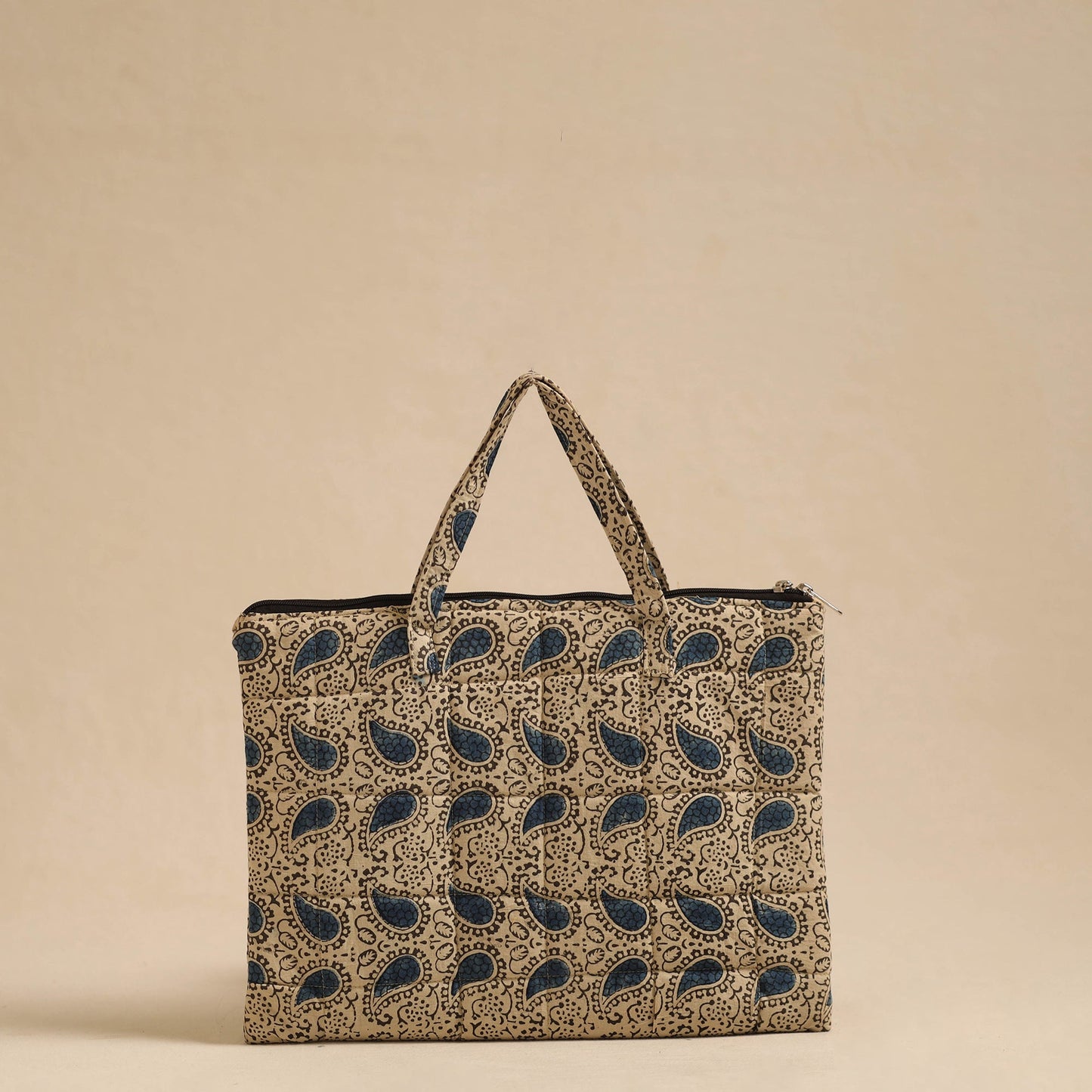 Beige Handcrafted Quilted Cotton Hand Bag