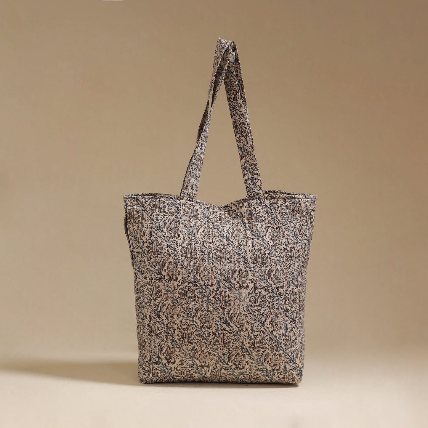 Handcrafted quilted kalamkari block printed fabric tote bag