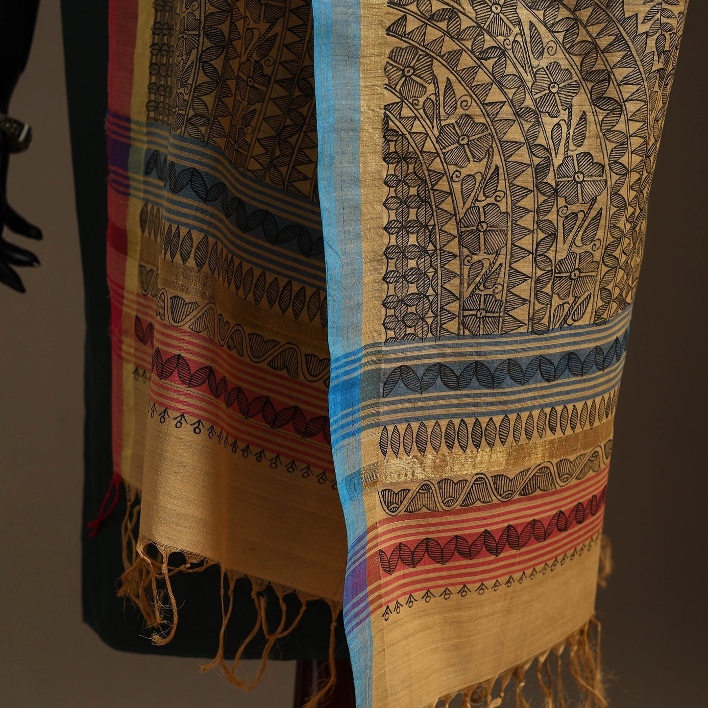 Handloom silk cotton handpainted madhubani dupatta 07