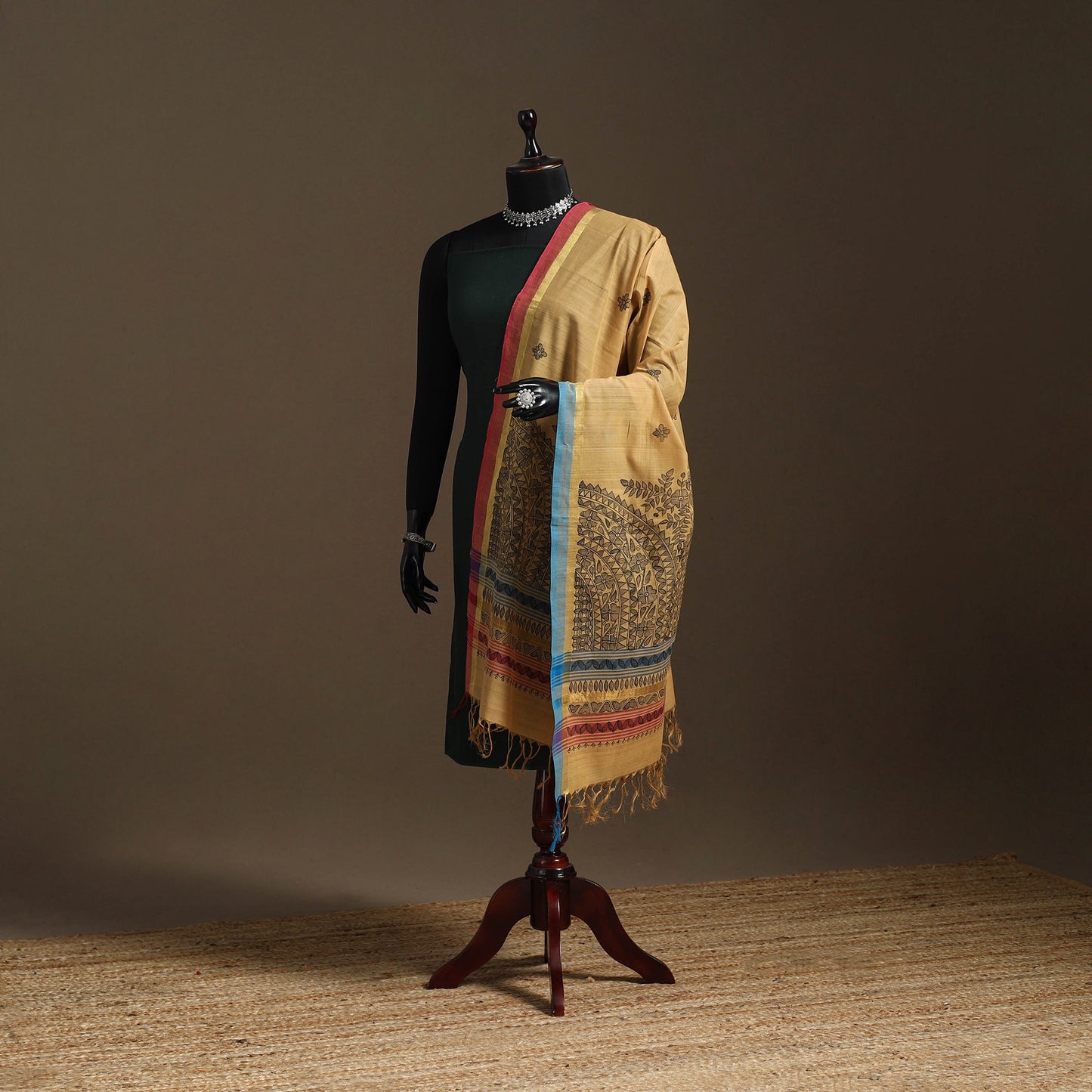 Handloom silk cotton handpainted madhubani dupatta 07