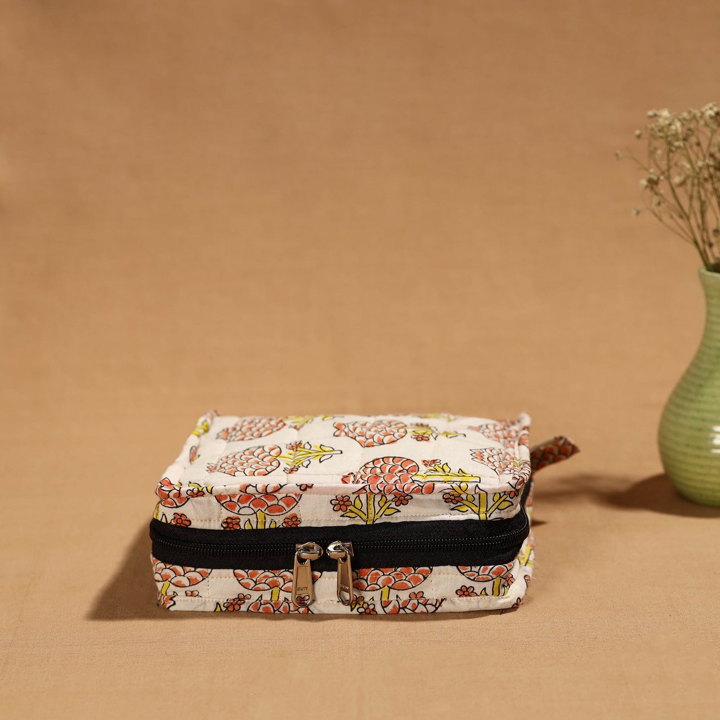 Beige Handmade Cotton Jewelry Bag - 4 Pockets | iTokri