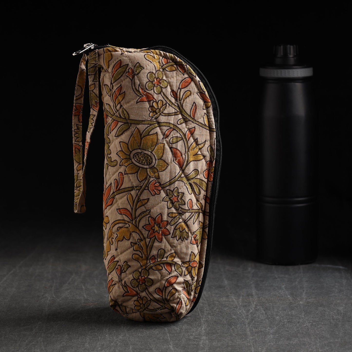 Beige Handmade Cotton 1L Water Bottle Cover