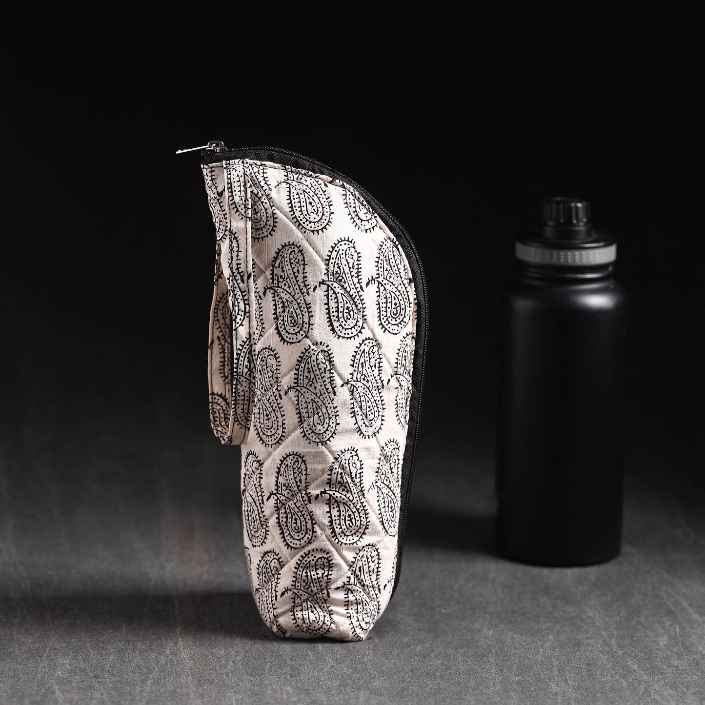 Beige Handmade Cotton 1L Water Bottle Cover