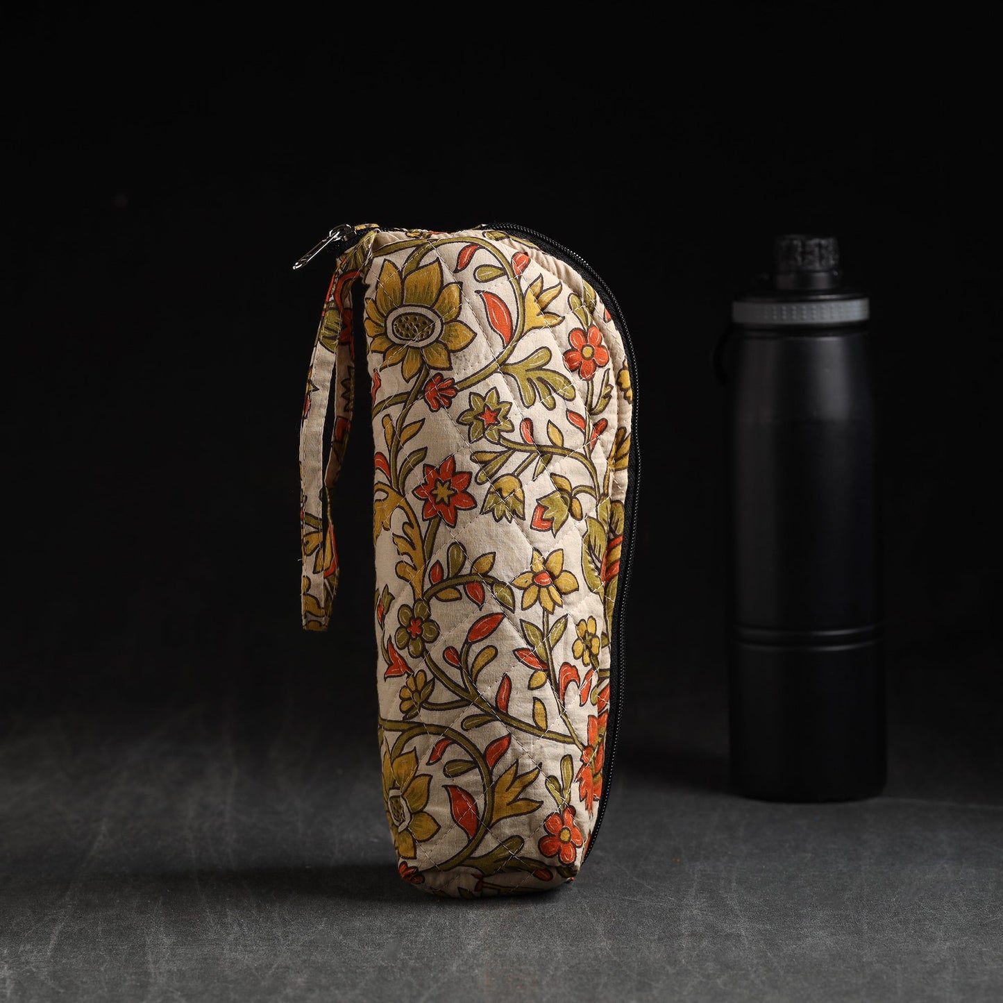 Beige Handmade Cotton 1L Water Bottle Cover