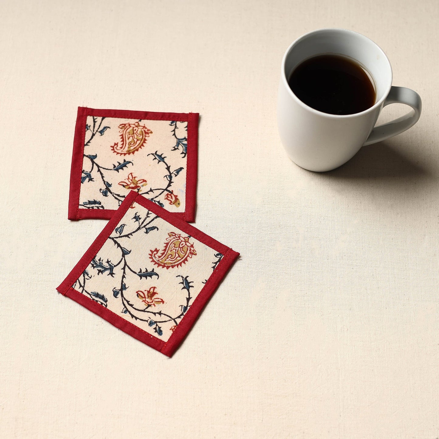 Beige Handmade Cotton Coasters (Set of 2)
